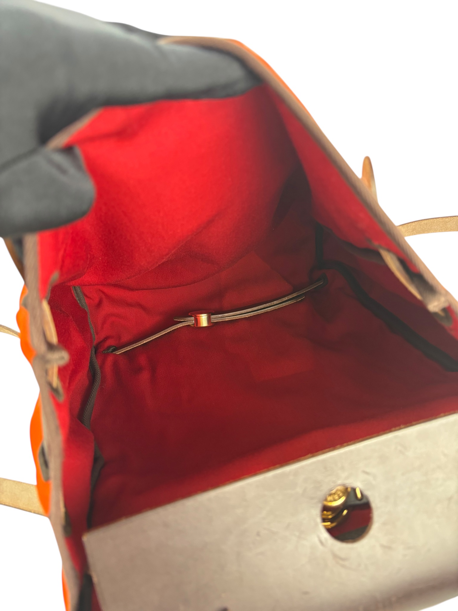 HERMES - Herbag Zip 31 (PM) Orange Red Airbag Addo Backpack Gold Hardware
