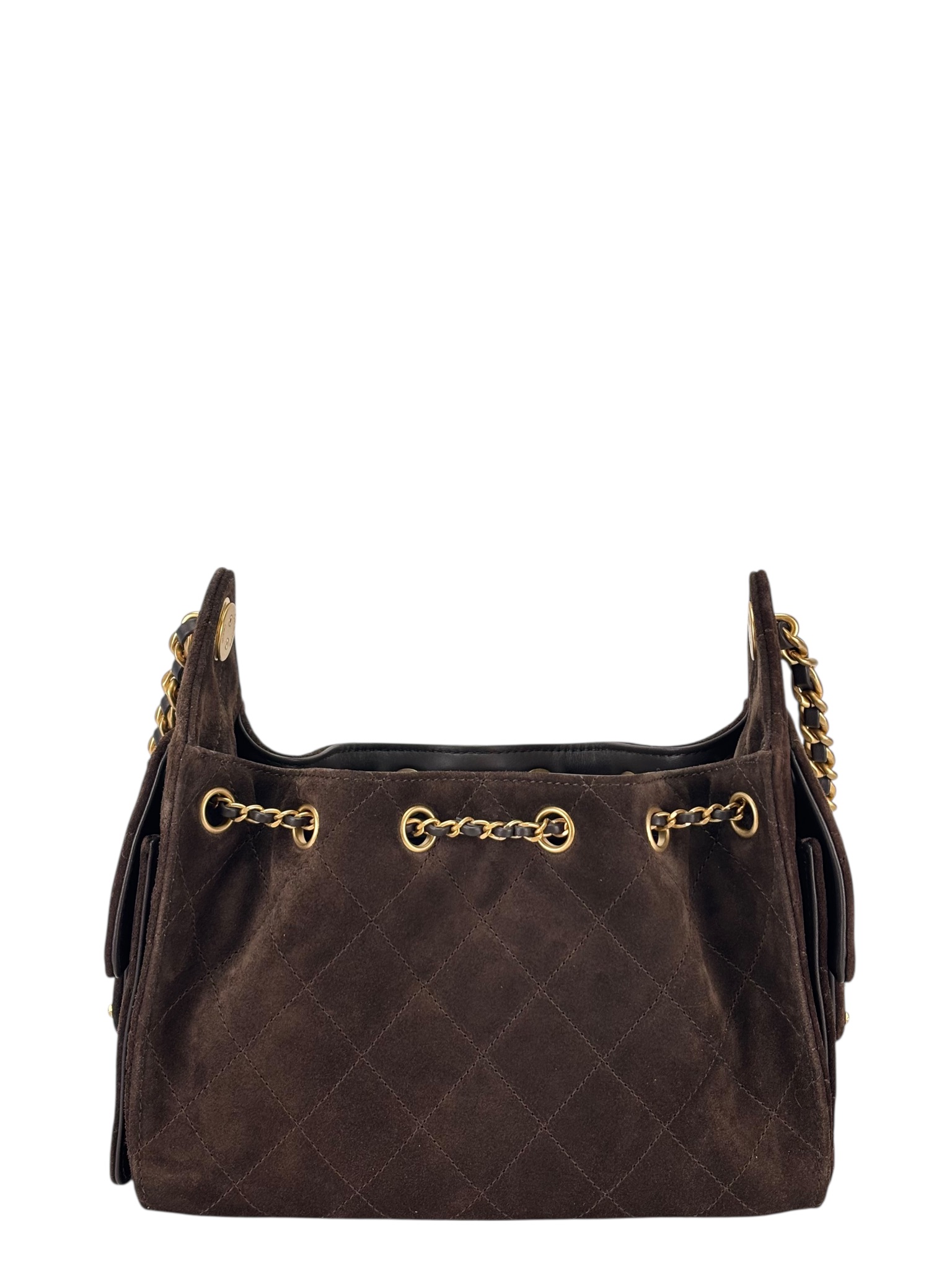 CHANEL - Suede Quilted Small Chanel 25 Handbag Dark Brown