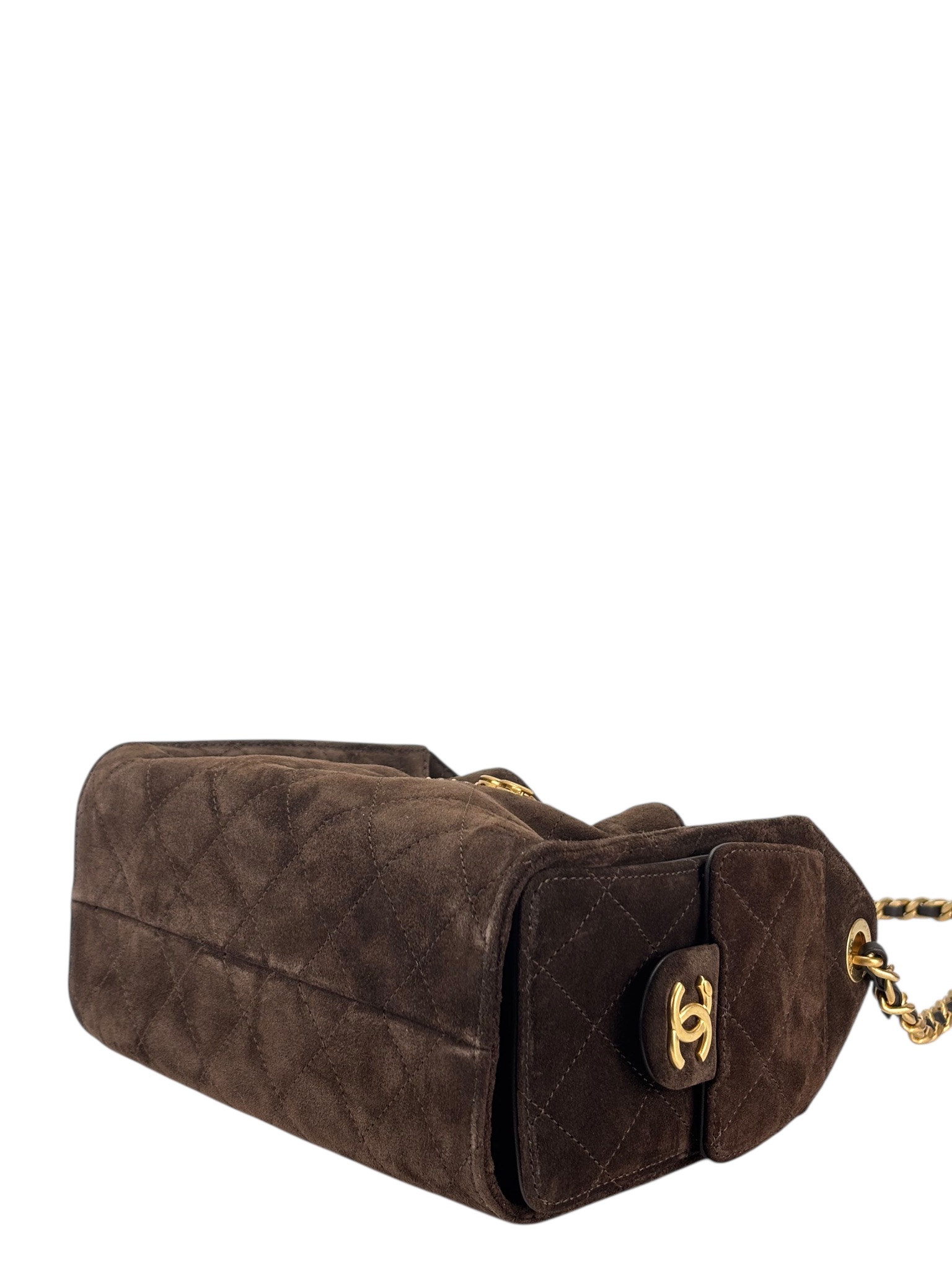 CHANEL - Suede Quilted Small Chanel 25 Handbag Dark Brown