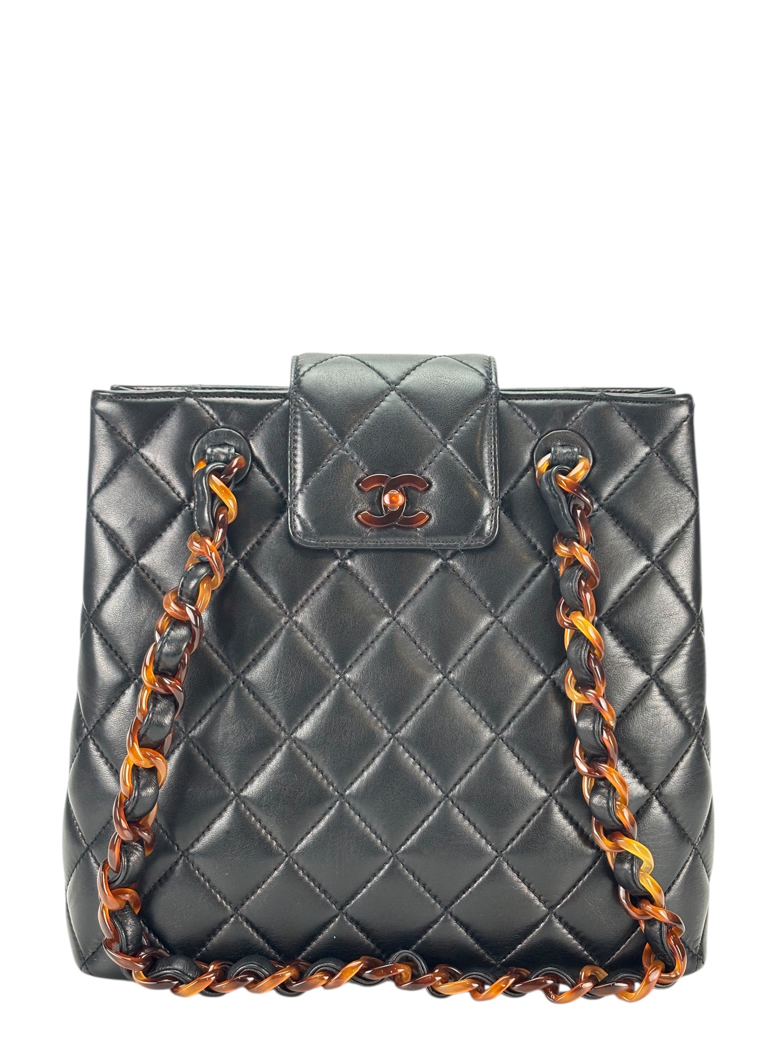 CHANEL - Black Lambskin Tortoise Chain Tote Bag