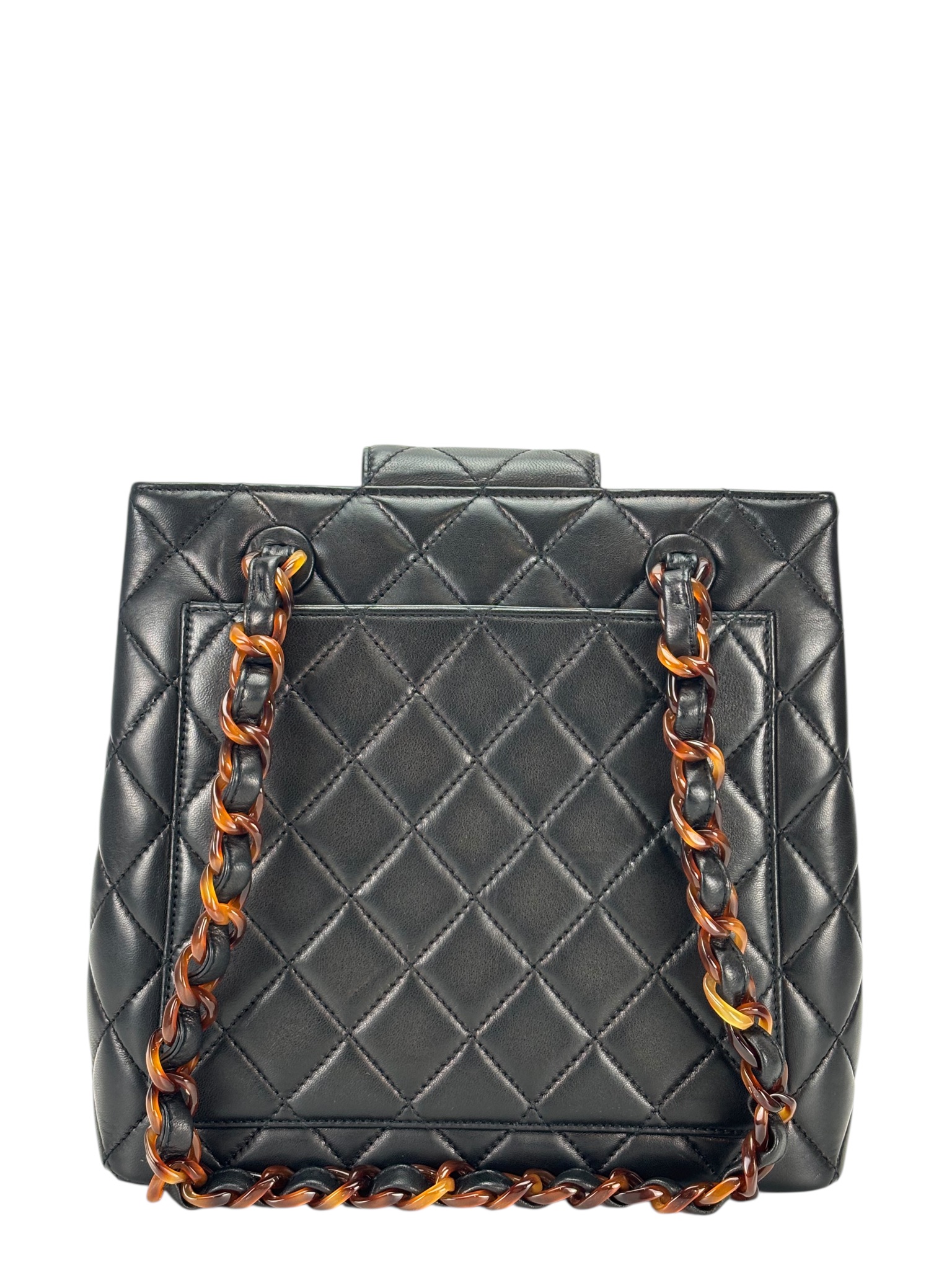 CHANEL - Black Lambskin Tortoise Chain Tote Bag