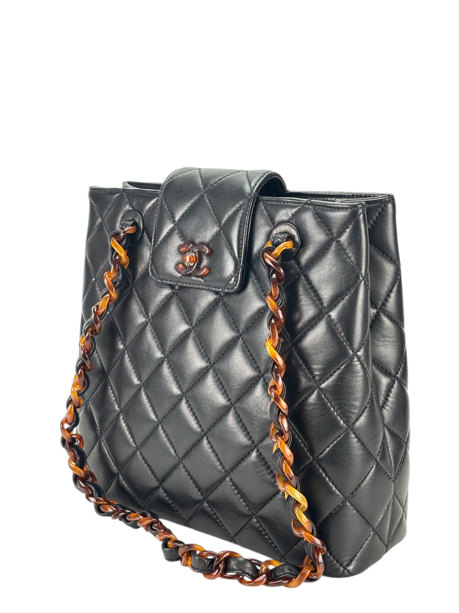 CHANEL - Black Lambskin Tortoise Chain Tote Bag
