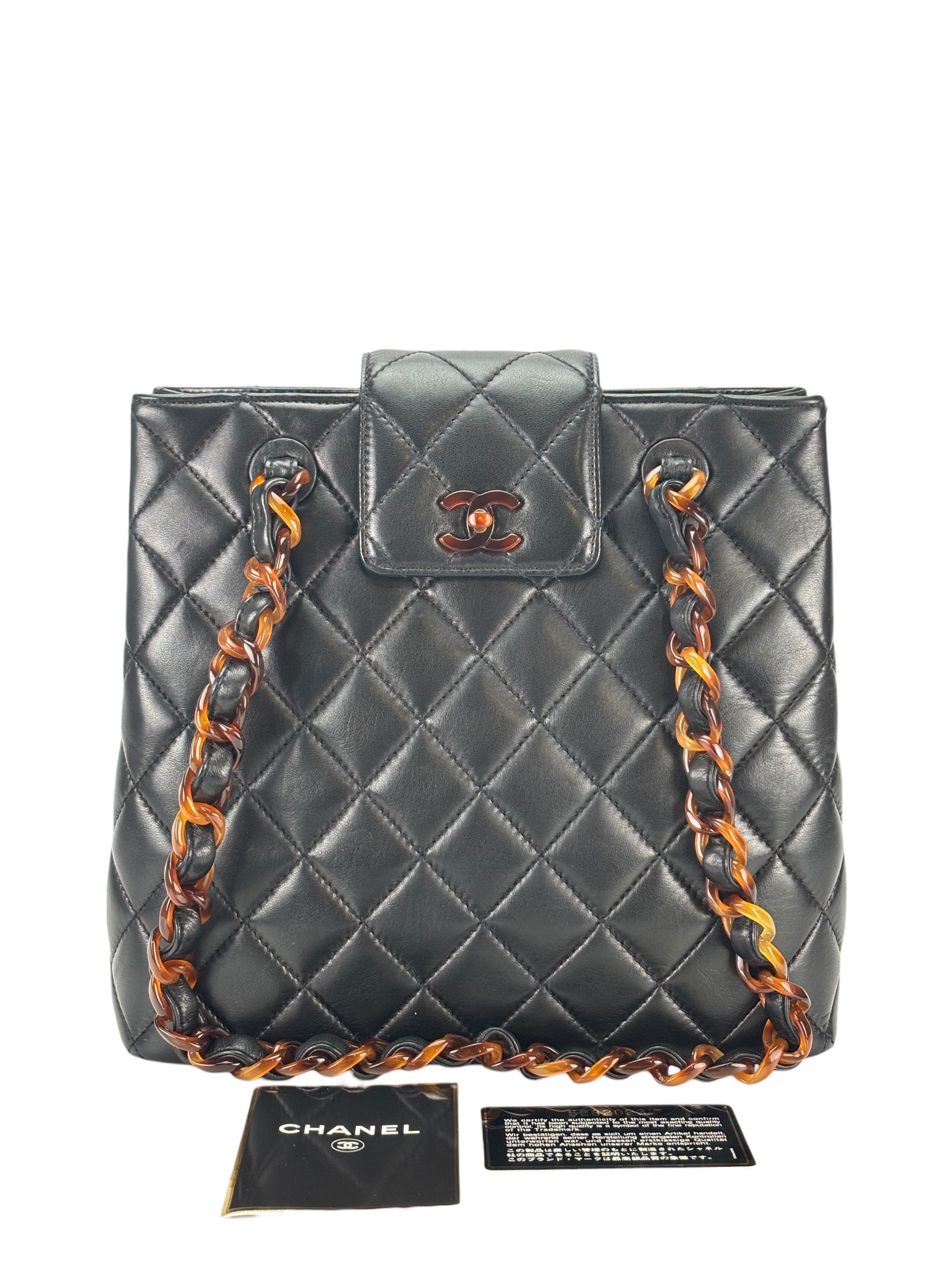 CHANEL - Black Lambskin Tortoise Chain Tote Bag