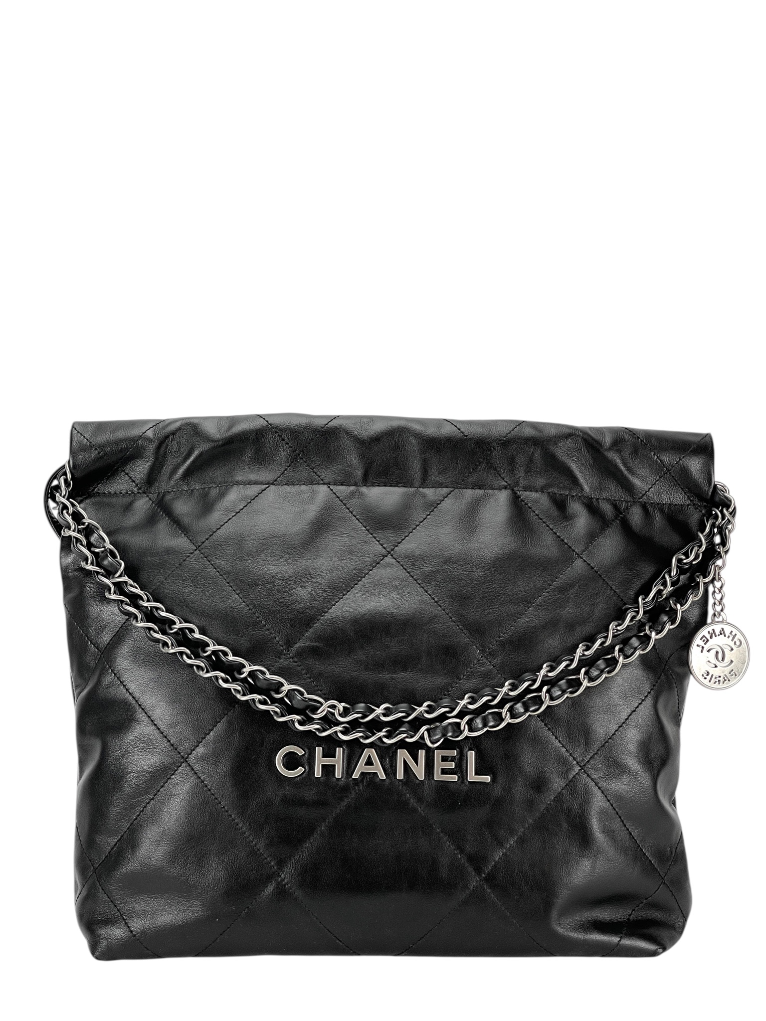 CHANEL - Small 22 Bag Black Calfskin Silver Hardware