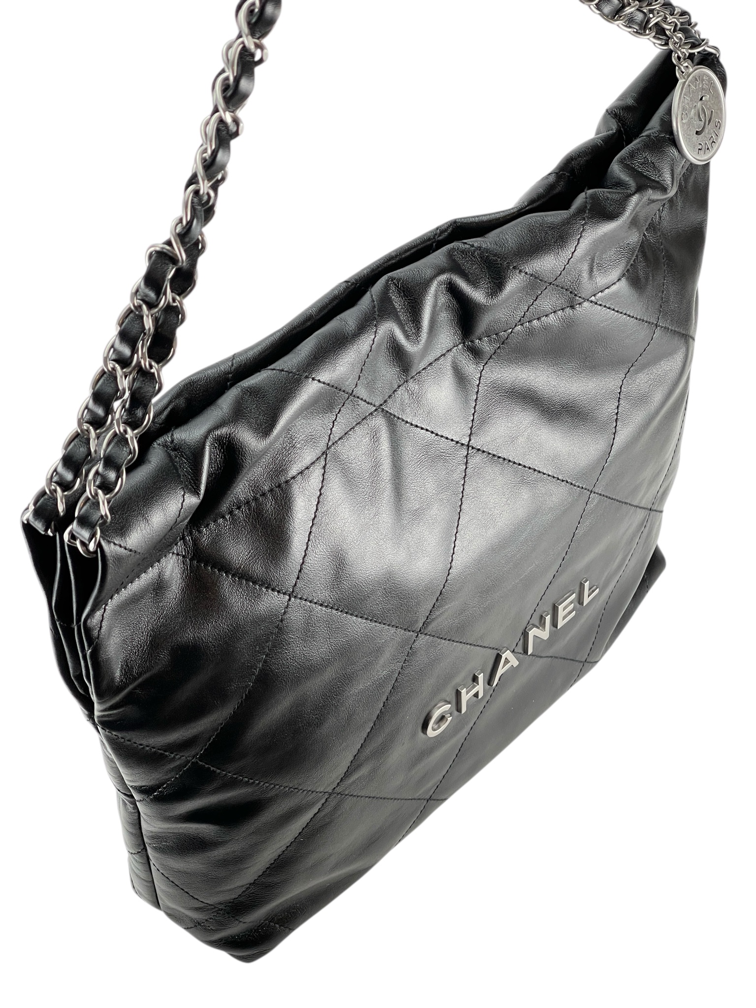 CHANEL - Small 22 Bag Black Calfskin Silver Hardware