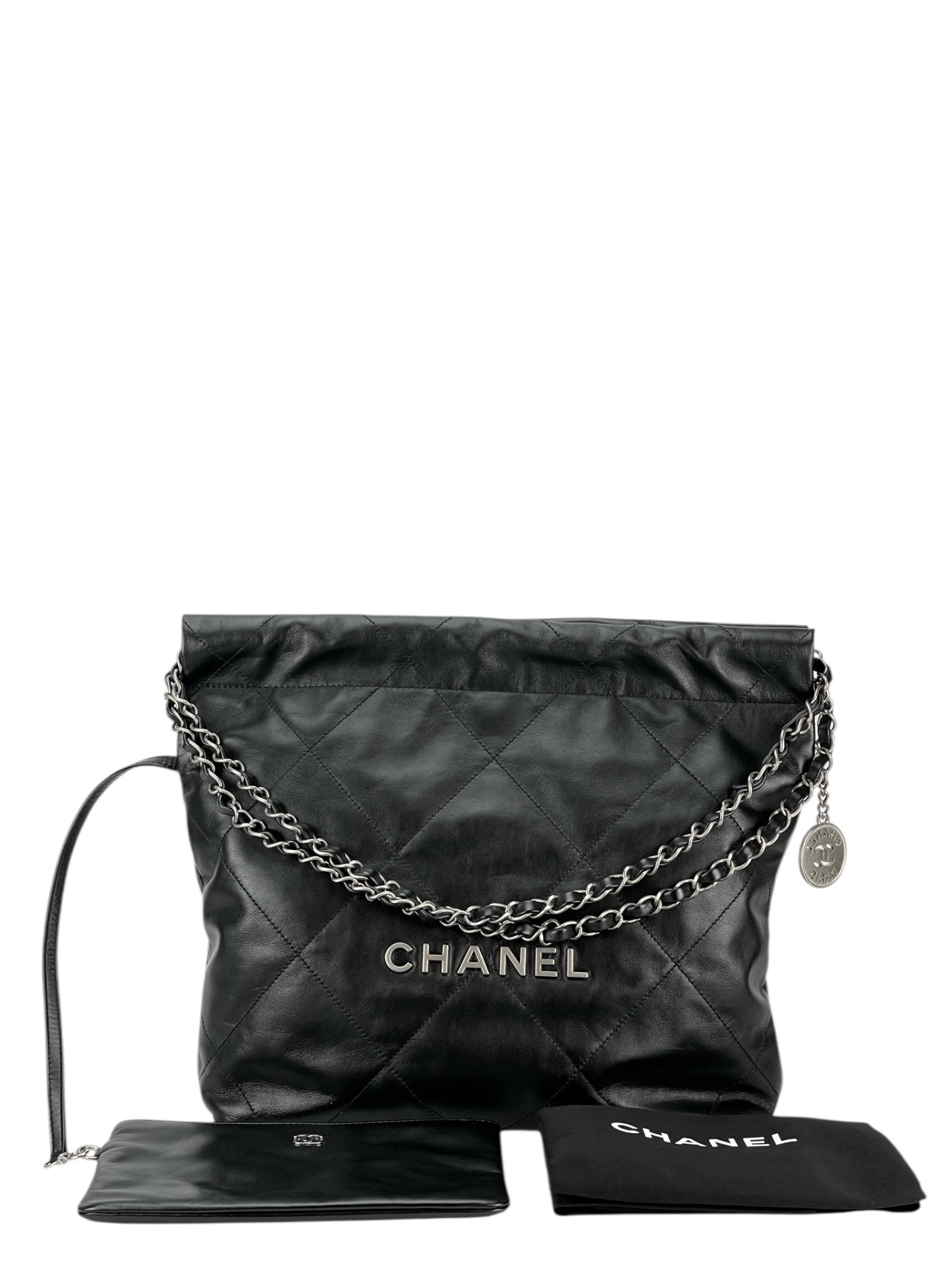 CHANEL - Small 22 Bag Black Calfskin Silver Hardware