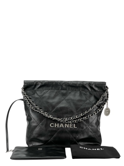 CHANEL - Small 22 Bag Black Calfskin Silver Hardware