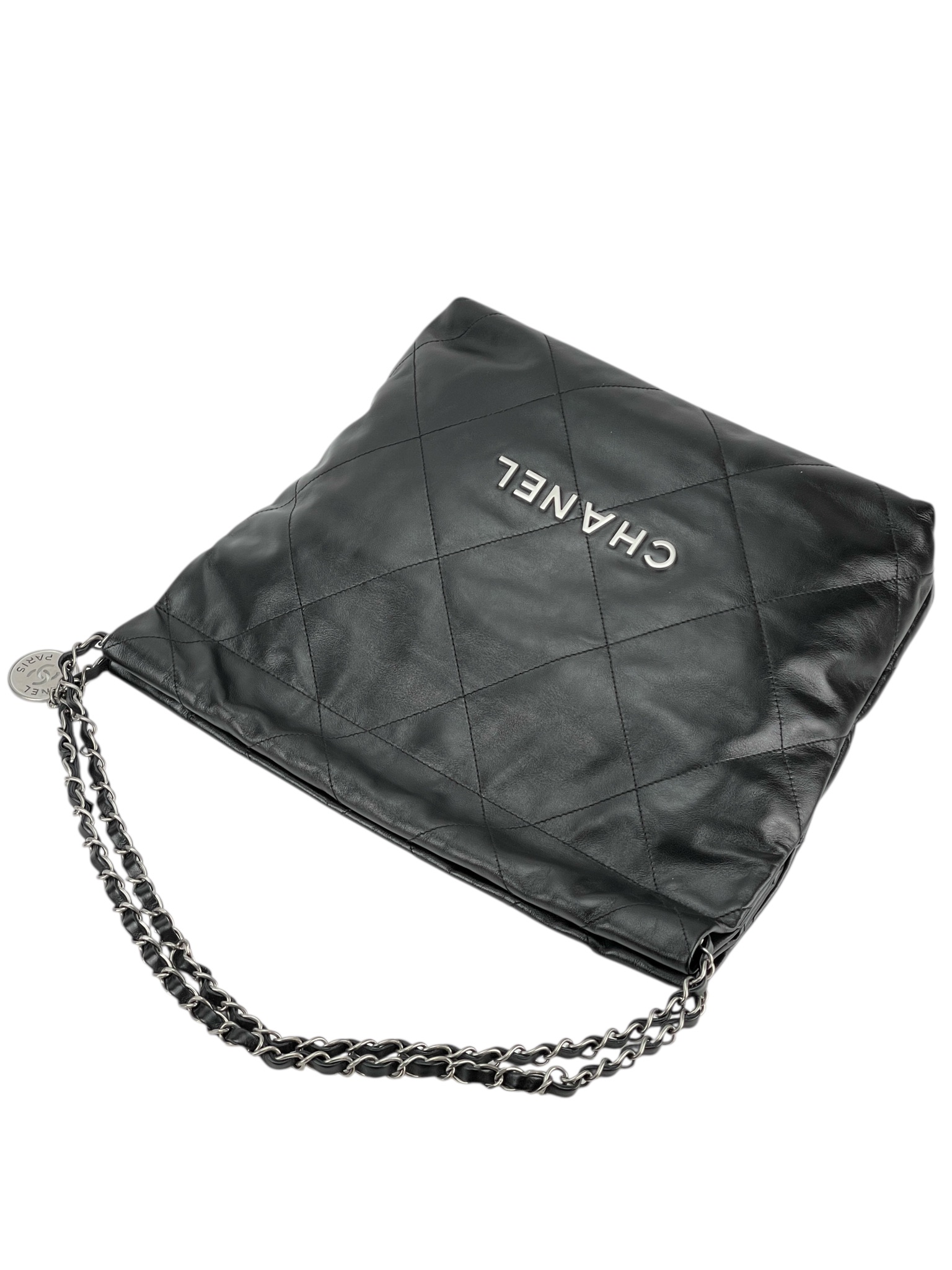 CHANEL - Small 22 Bag Black Calfskin Silver Hardware