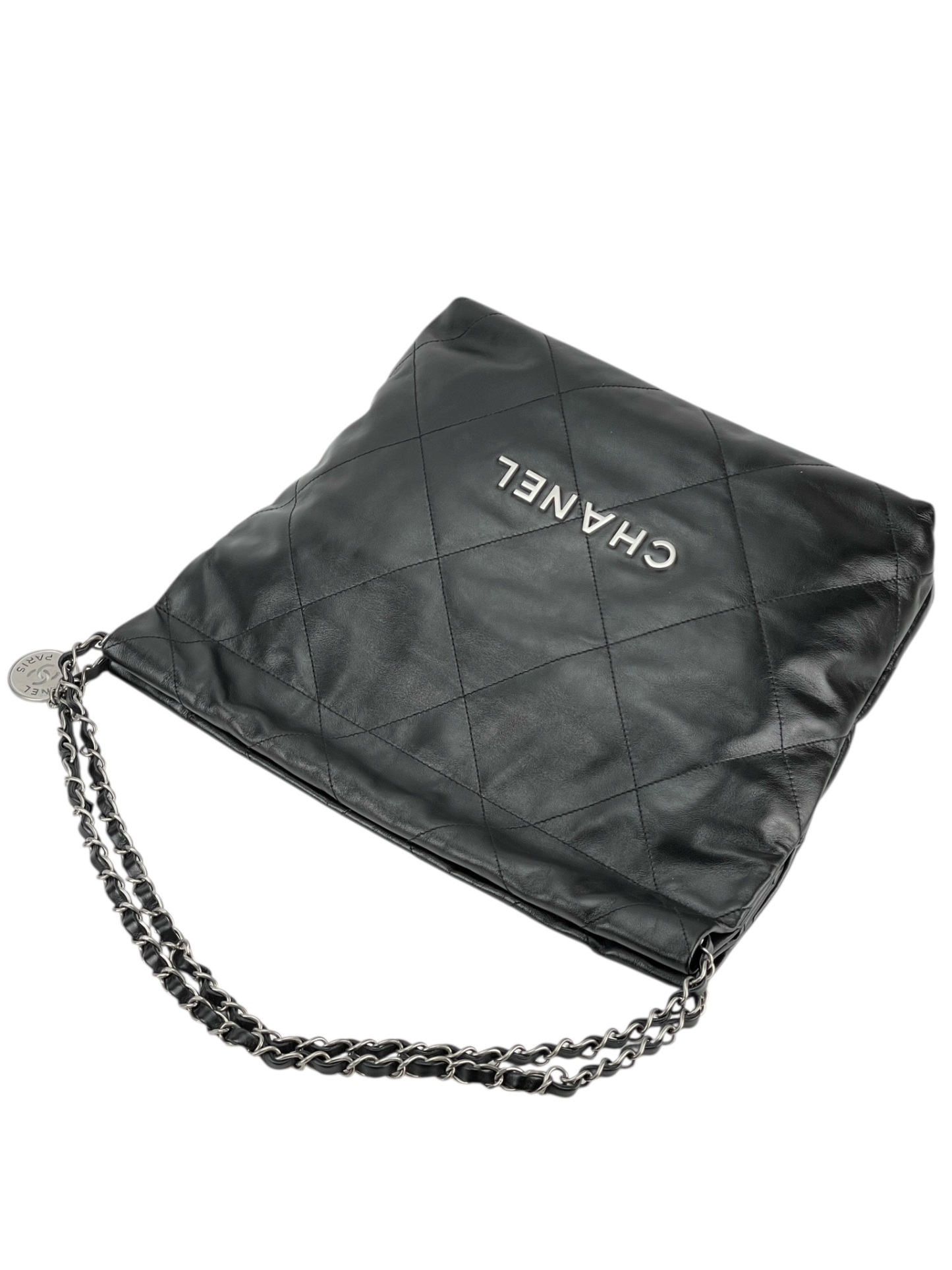 CHANEL - Small 22 Bag Black Calfskin Silver Hardware