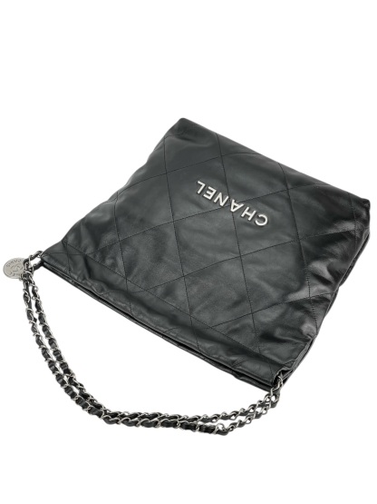 CHANEL - Small 22 Bag Black Calfskin Silver Hardware