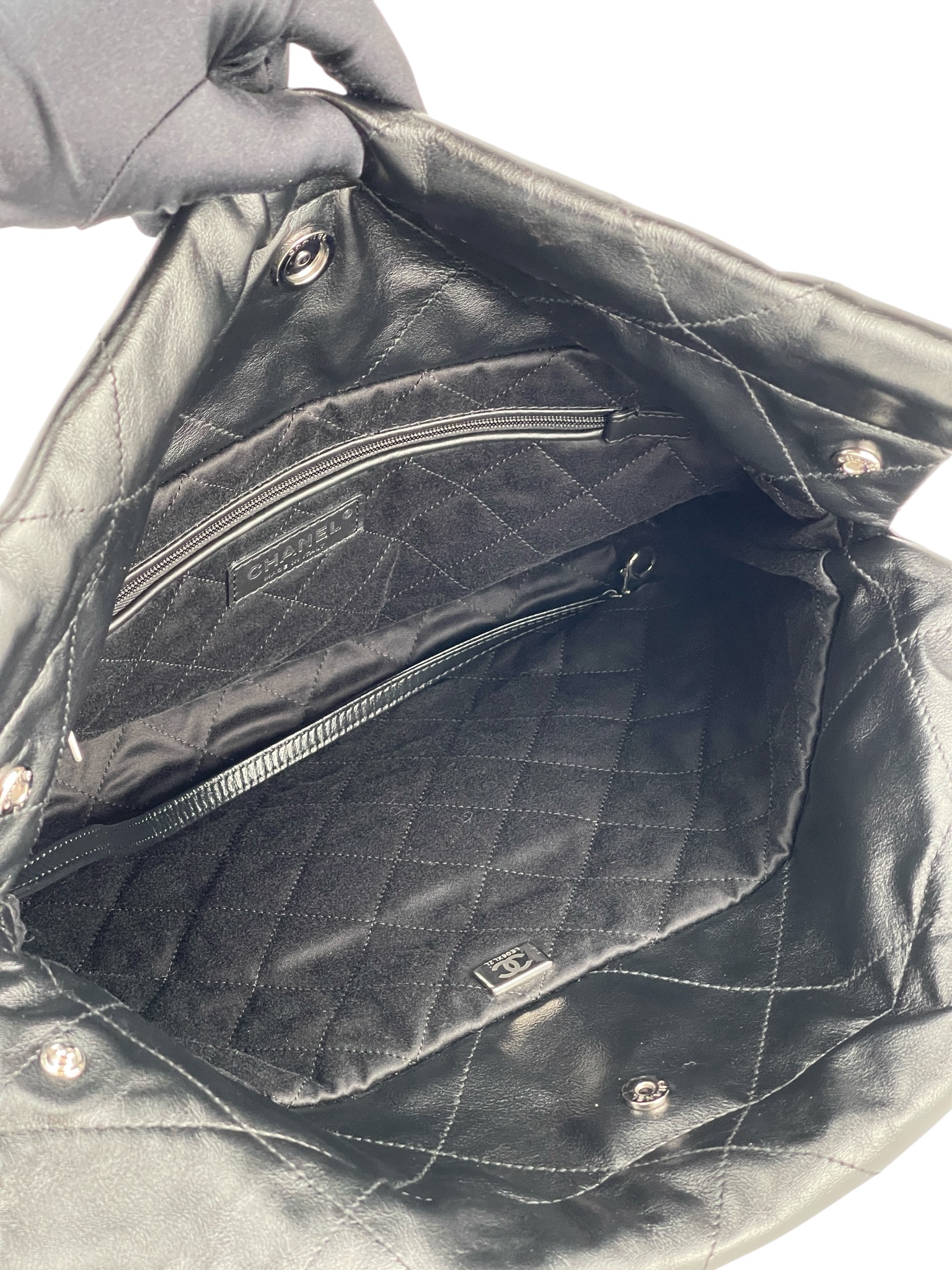 CHANEL - Small 22 Bag Black Calfskin Silver Hardware