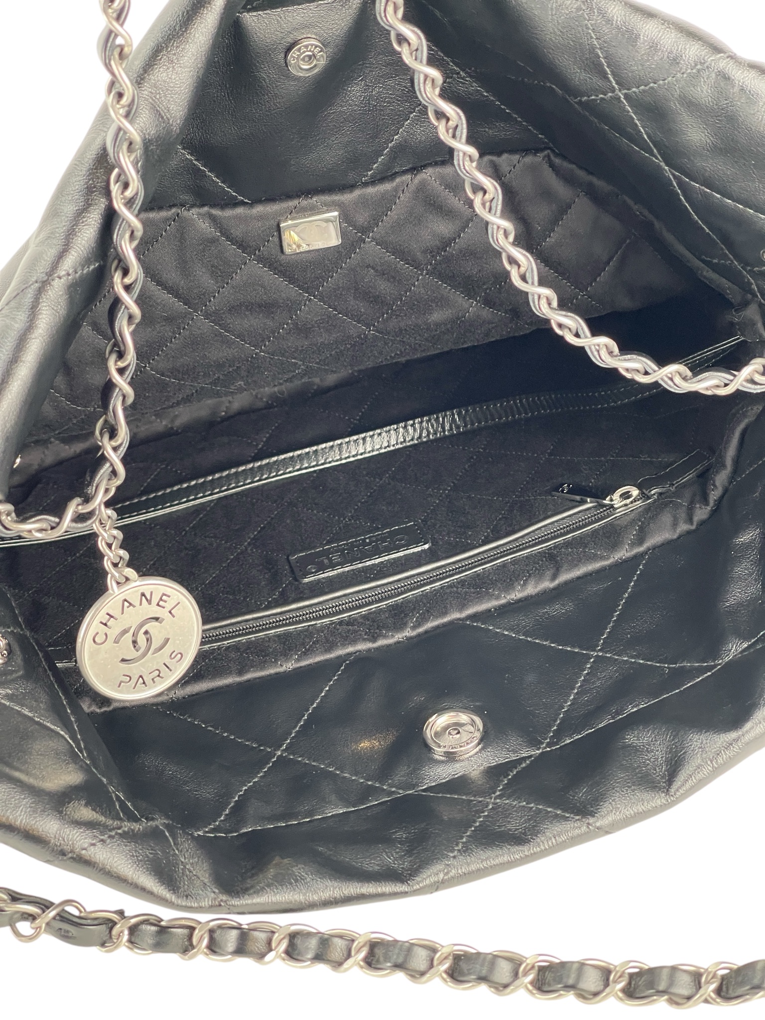 CHANEL - Small 22 Bag Black Calfskin Silver Hardware