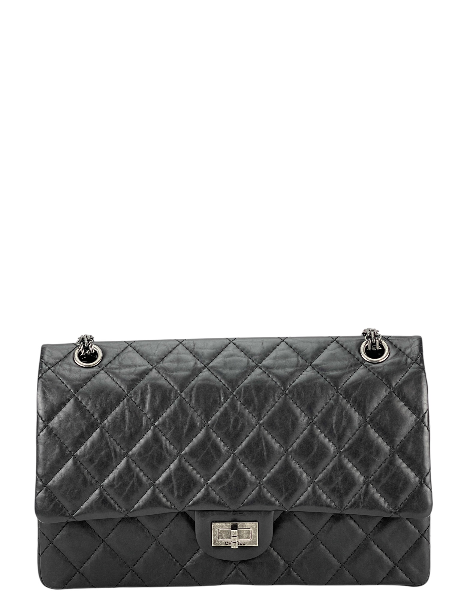 CHANEL - 2.55 Reissue 227 Flap Black Calfskin Quilted Ruthenium Hardware