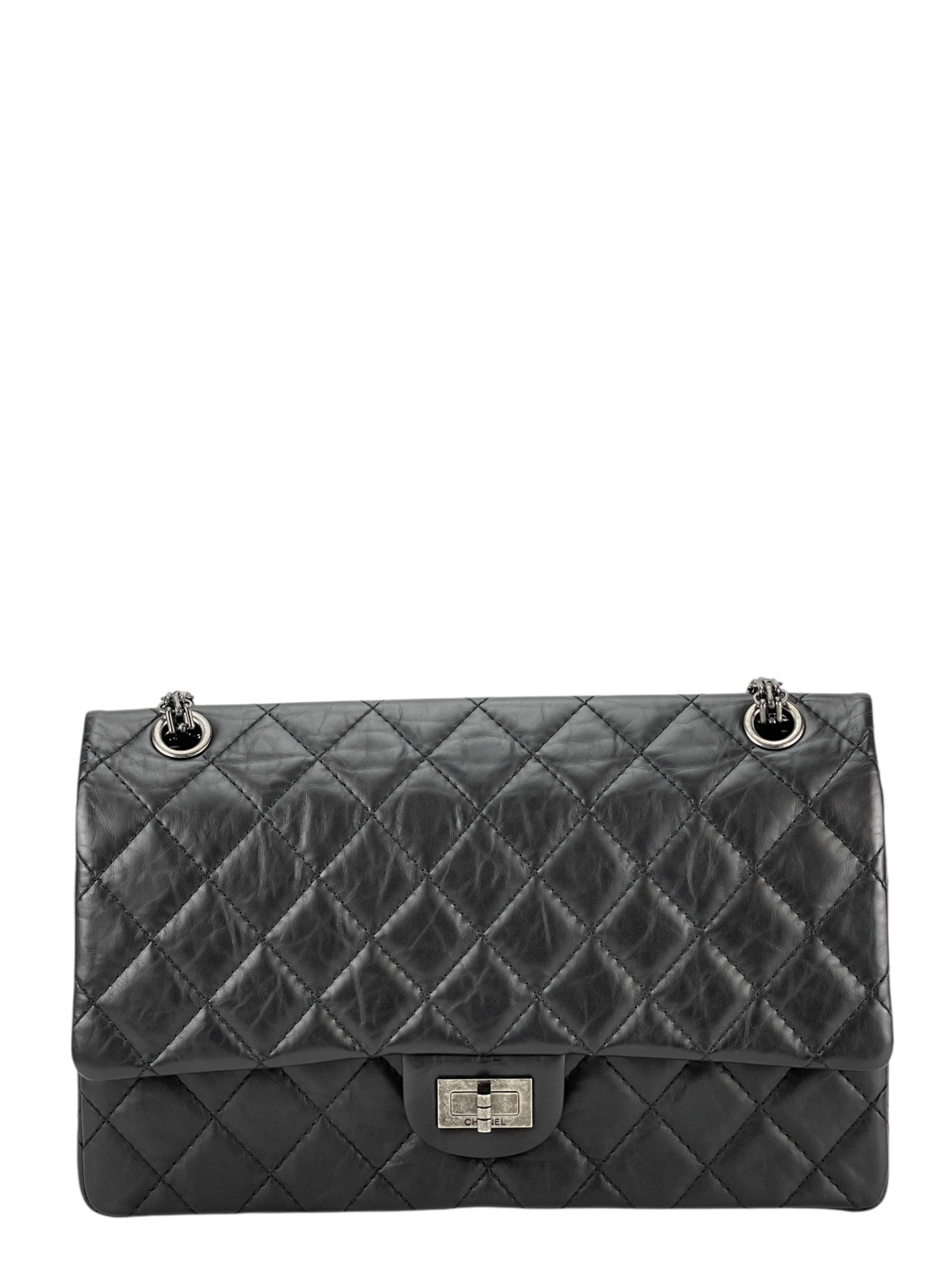 CHANEL - 2.55 Reissue 227 Flap Black Calfskin Quilted Ruthenium Hardware
