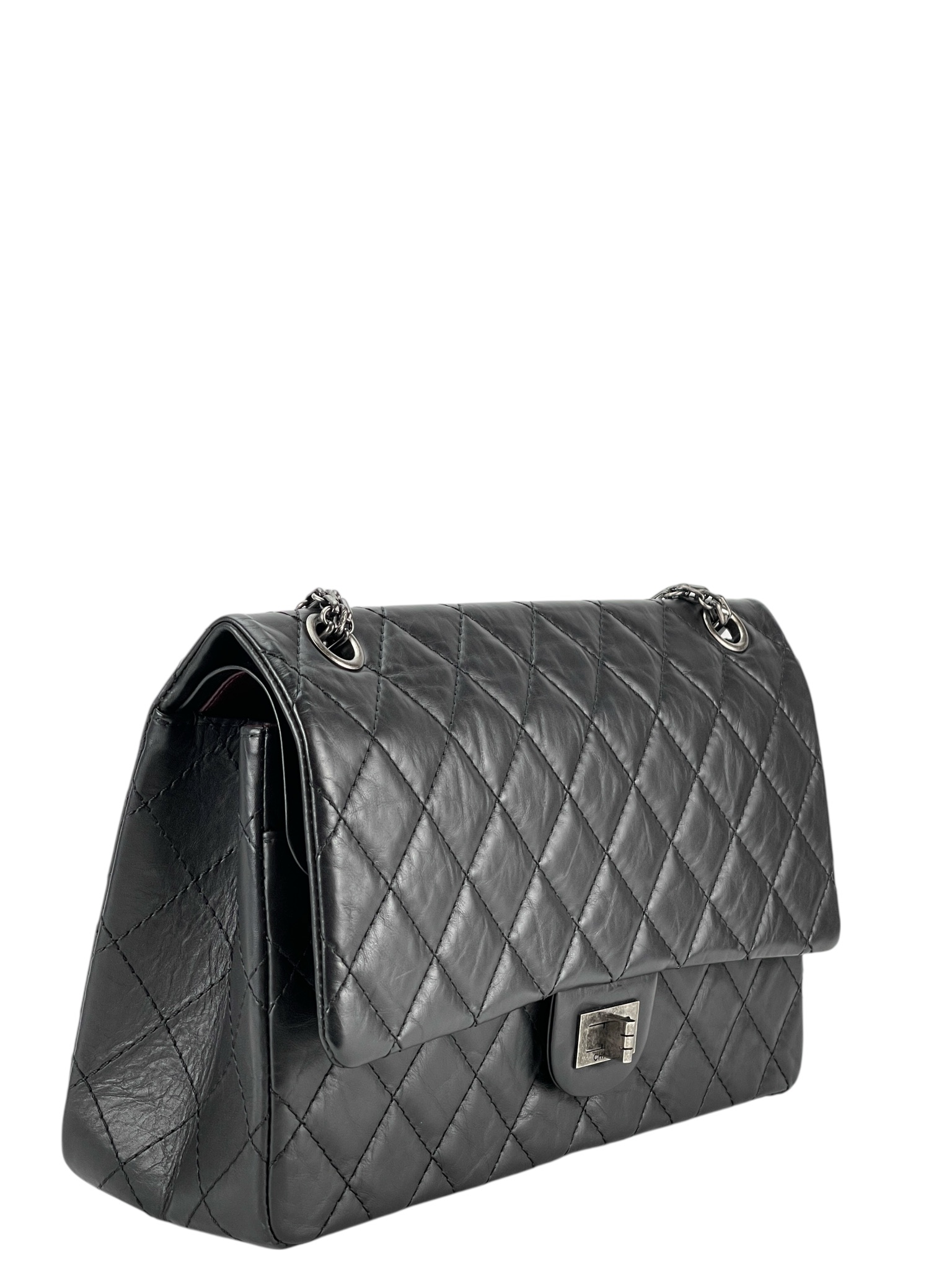 CHANEL - 2.55 Reissue 227 Flap Black Calfskin Quilted Ruthenium Hardware