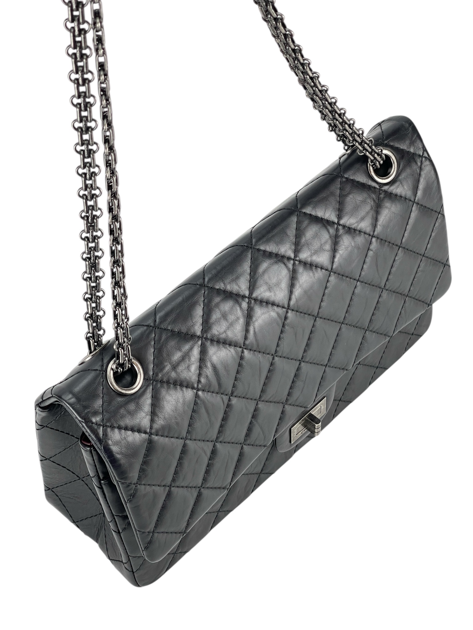 CHANEL - 2.55 Reissue 227 Flap Black Calfskin Quilted Ruthenium Hardware