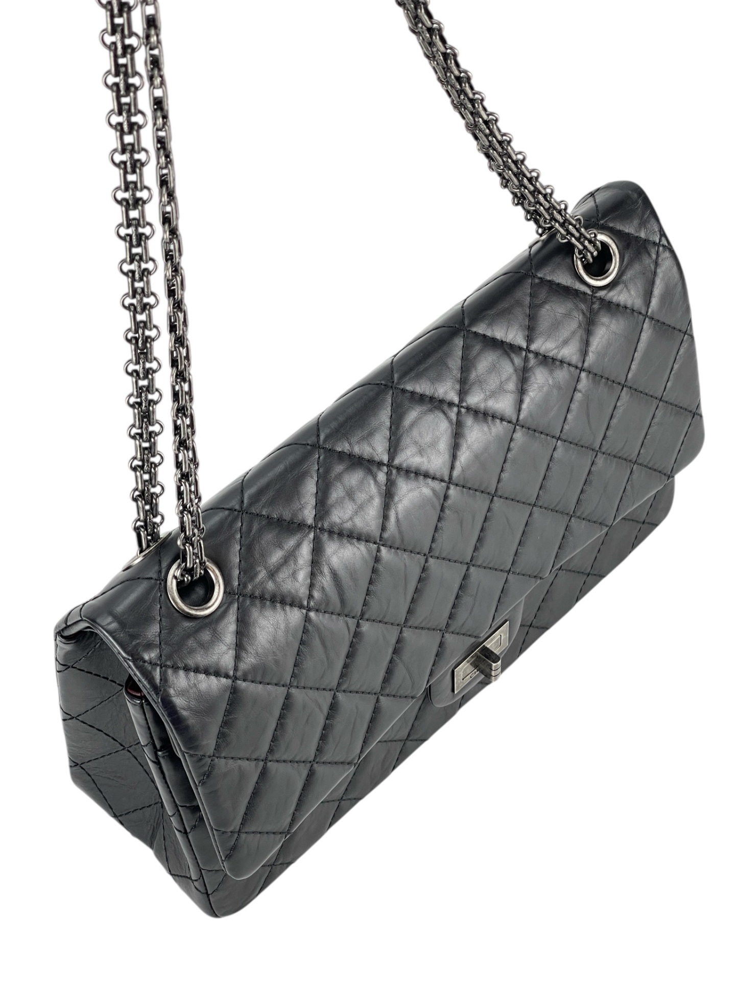 CHANEL - 2.55 Reissue 227 Flap Black Calfskin Quilted Ruthenium Hardware