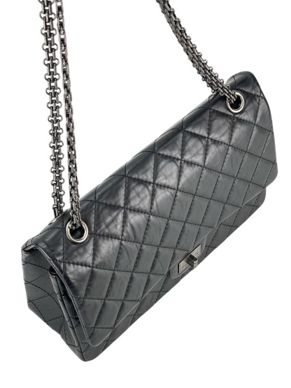 CHANEL - 2.55 Reissue 227 Flap Black Calfskin Quilted Ruthenium Hardware