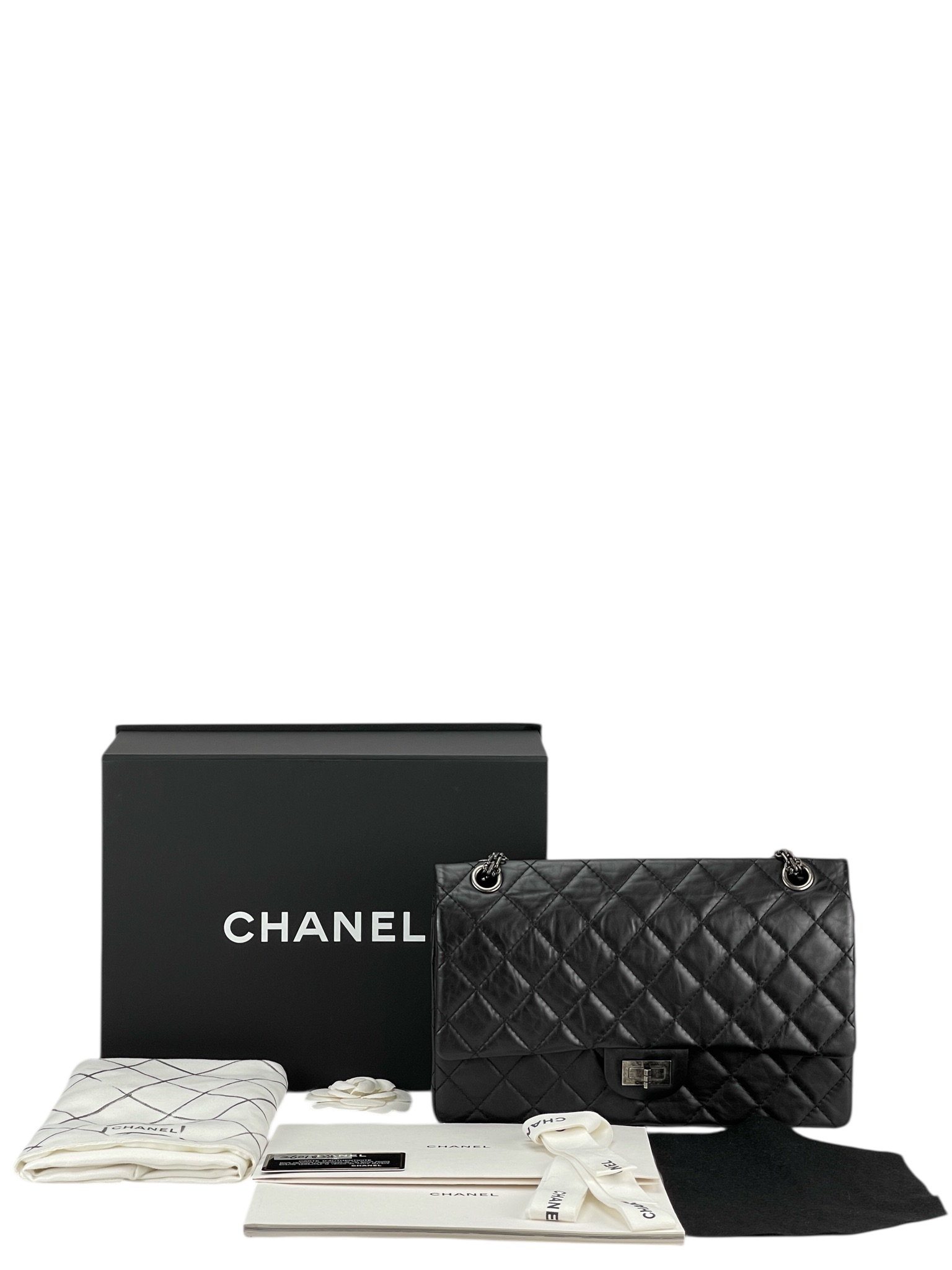 CHANEL - 2.55 Reissue 227 Flap Black Calfskin Quilted Ruthenium Hardware
