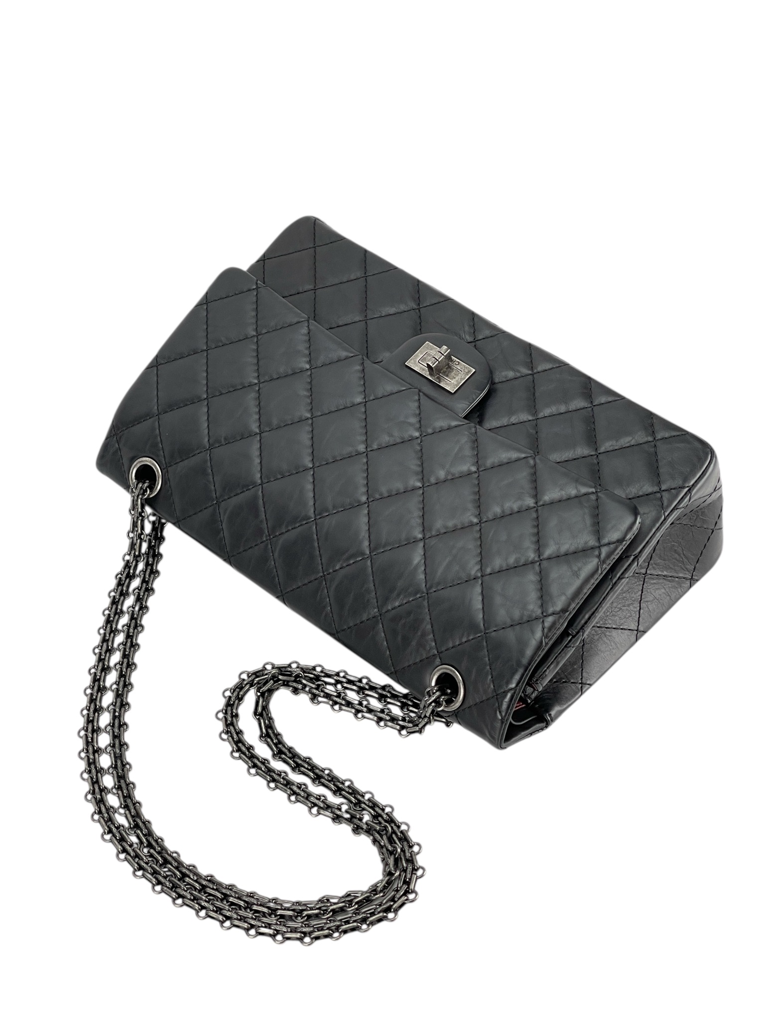 CHANEL - 2.55 Reissue 227 Flap Black Calfskin Quilted Ruthenium Hardware