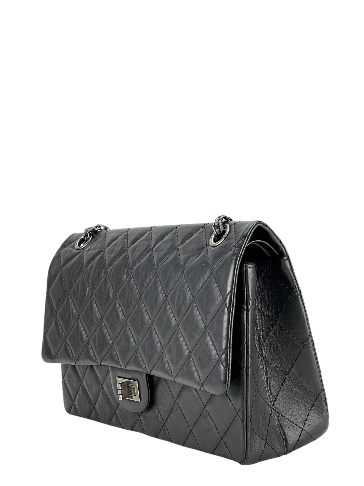 CHANEL - 2.55 Reissue 227 Flap Black Calfskin Quilted Ruthenium Hardware