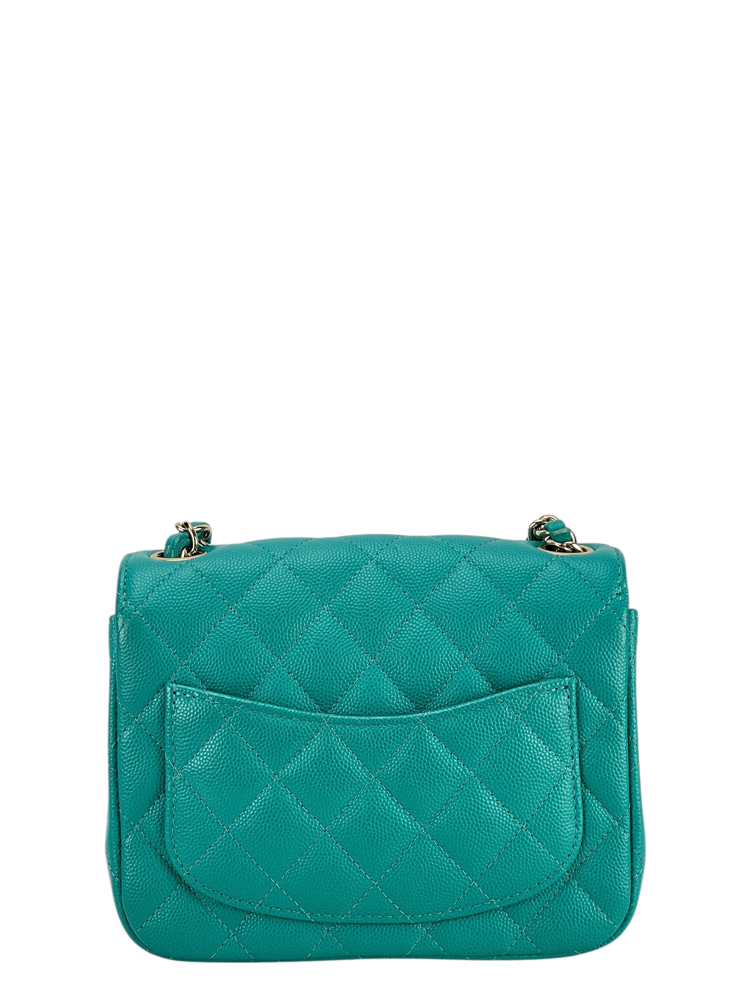 CHANEL - Mini Matlasse 17 Caviar Single Flap Single Chain Bag Blue Green Gold Hardware