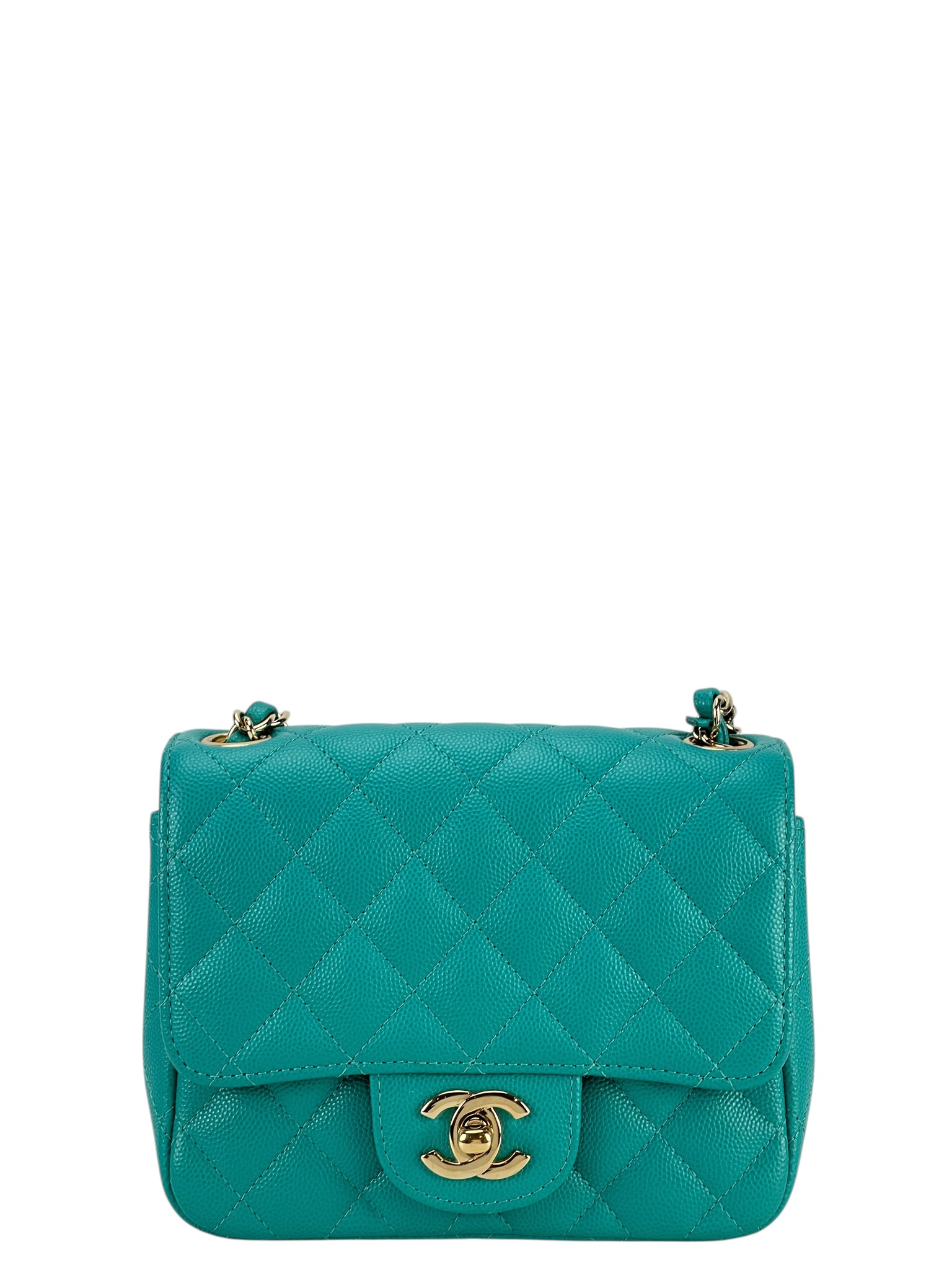 CHANEL - Mini Matlasse 17 Caviar Single Flap Single Chain Bag Blue Green Gold Hardware