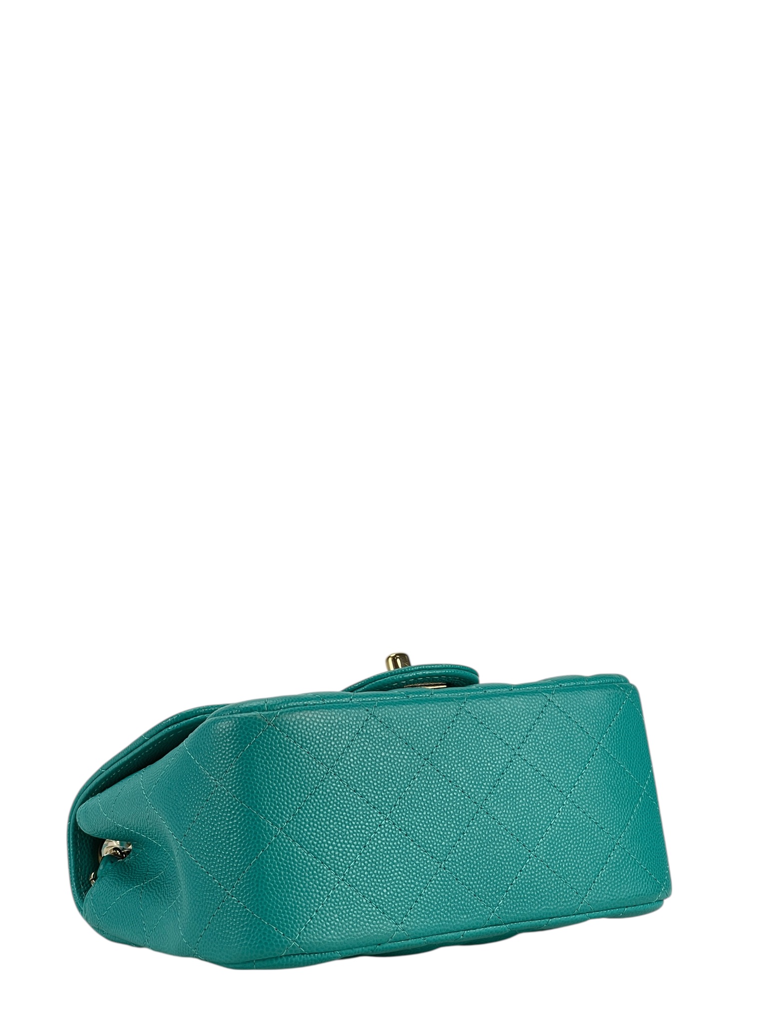 CHANEL - Mini Matlasse 17 Caviar Single Flap Single Chain Bag Blue Green Gold Hardware