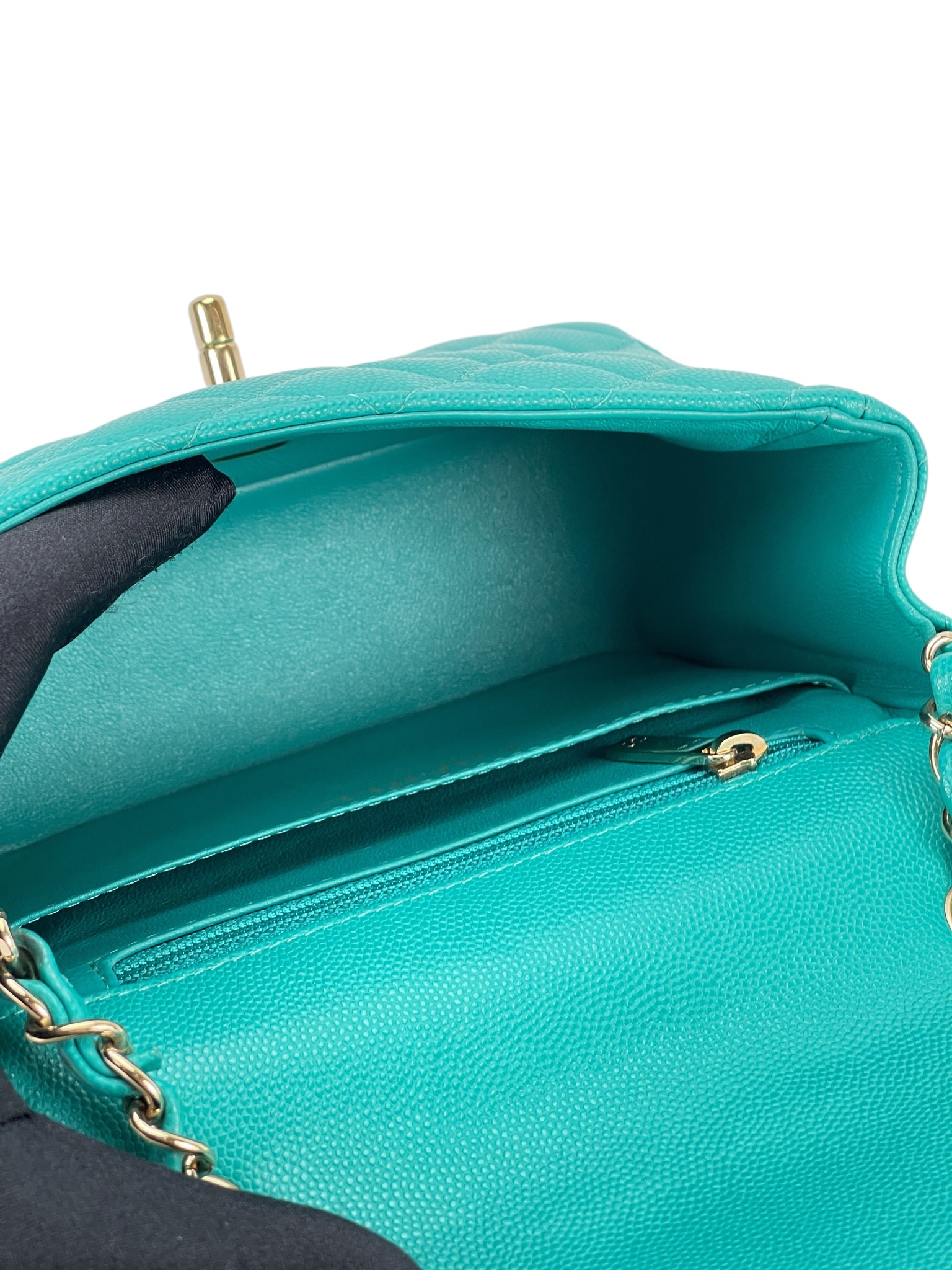 CHANEL - Mini Matlasse 17 Caviar Single Flap Single Chain Bag Blue Green Gold Hardware