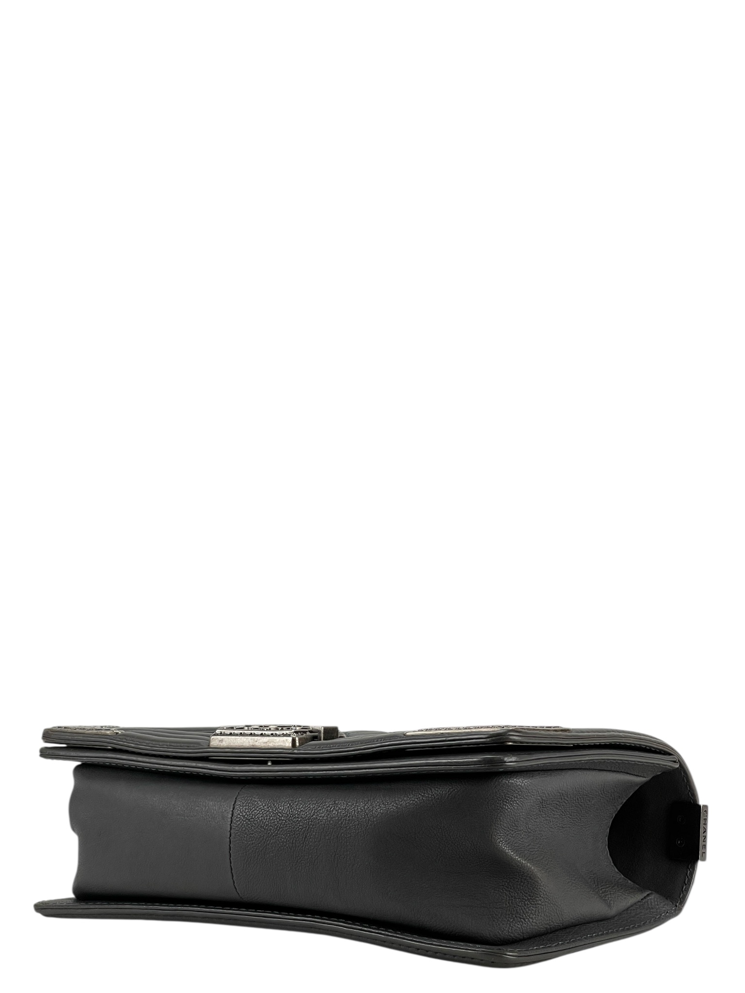 CHANEL - Medium Boy Flap Bag Gray Calfskin Sliver Hardware