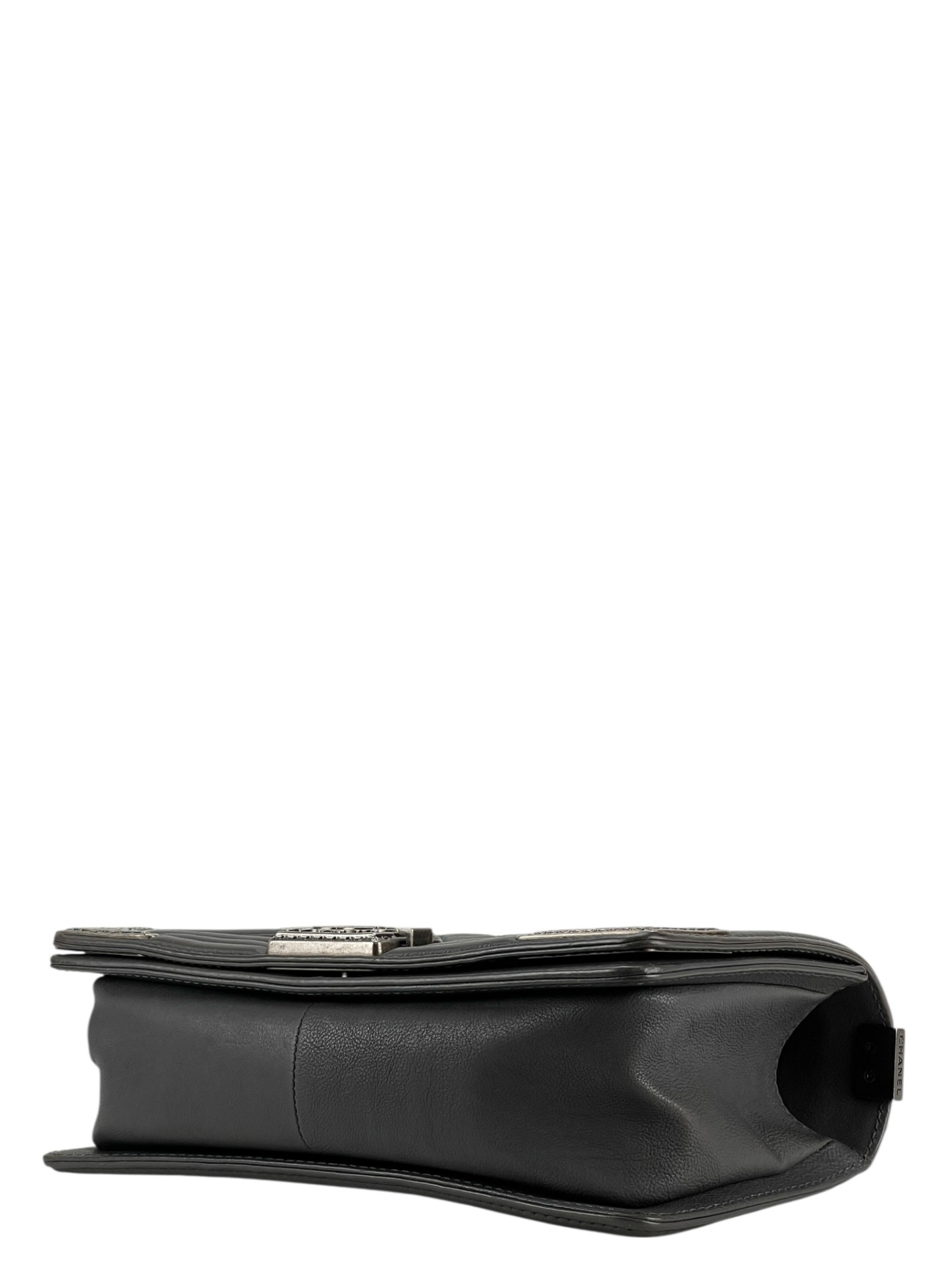 CHANEL - Medium Boy Flap Bag Gray Calfskin Sliver Hardware