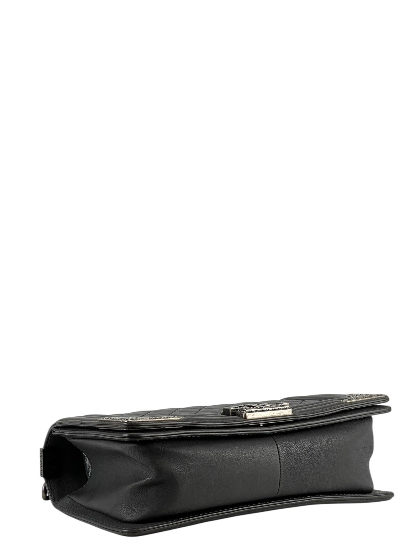 CHANEL - Medium Boy Flap Bag Gray Calfskin Sliver Hardware