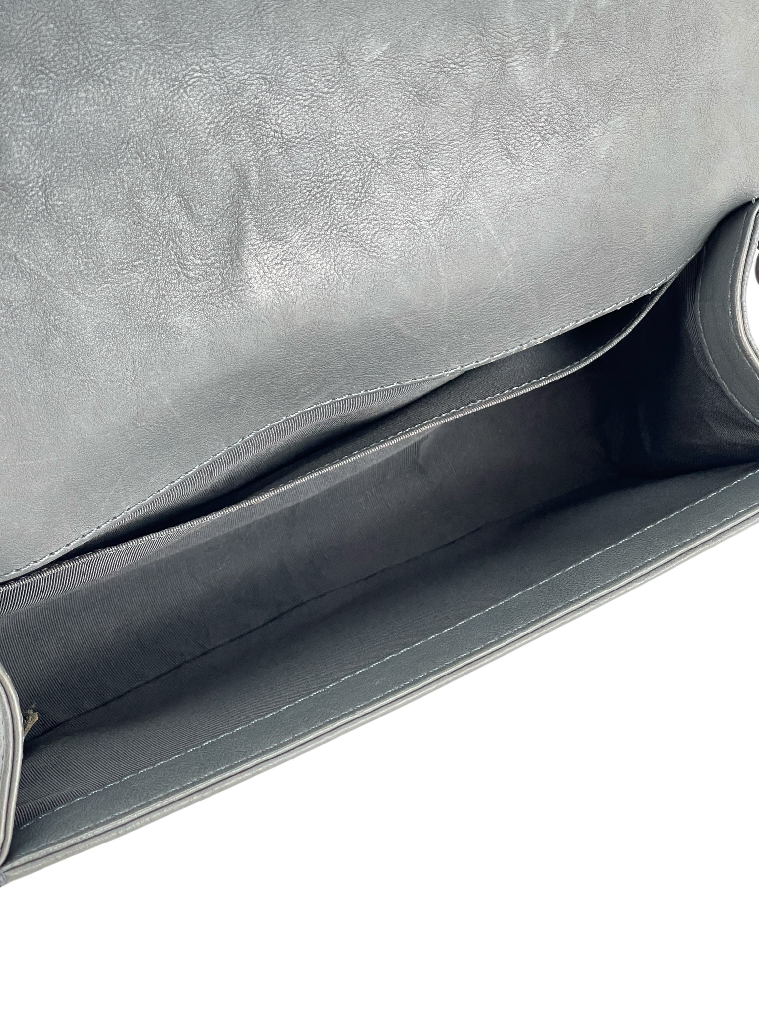 CHANEL - Medium Boy Flap Bag Gray Calfskin Sliver Hardware