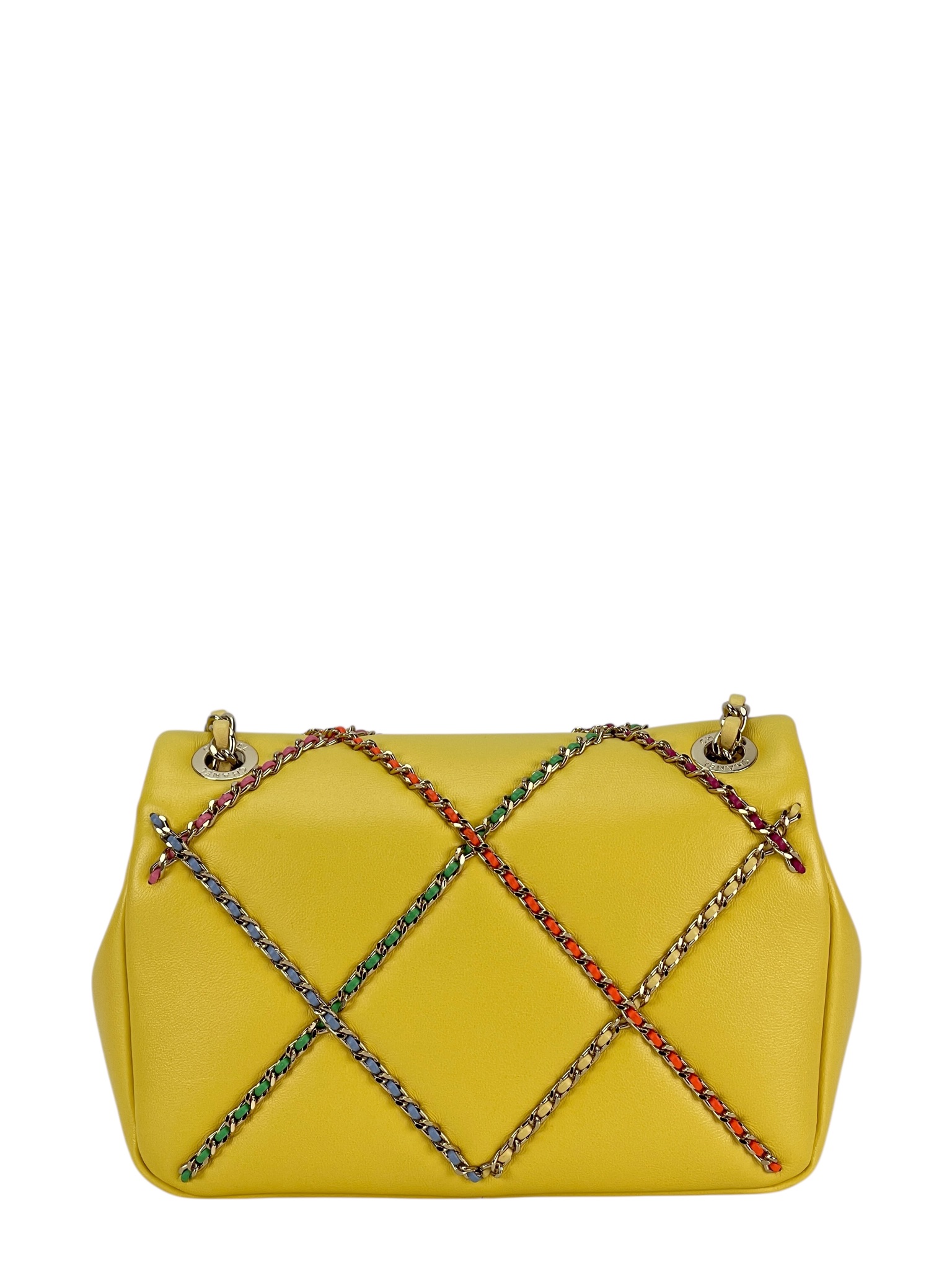 CHANEL - Yellow Small Lambskin Entwined Chain Bag
