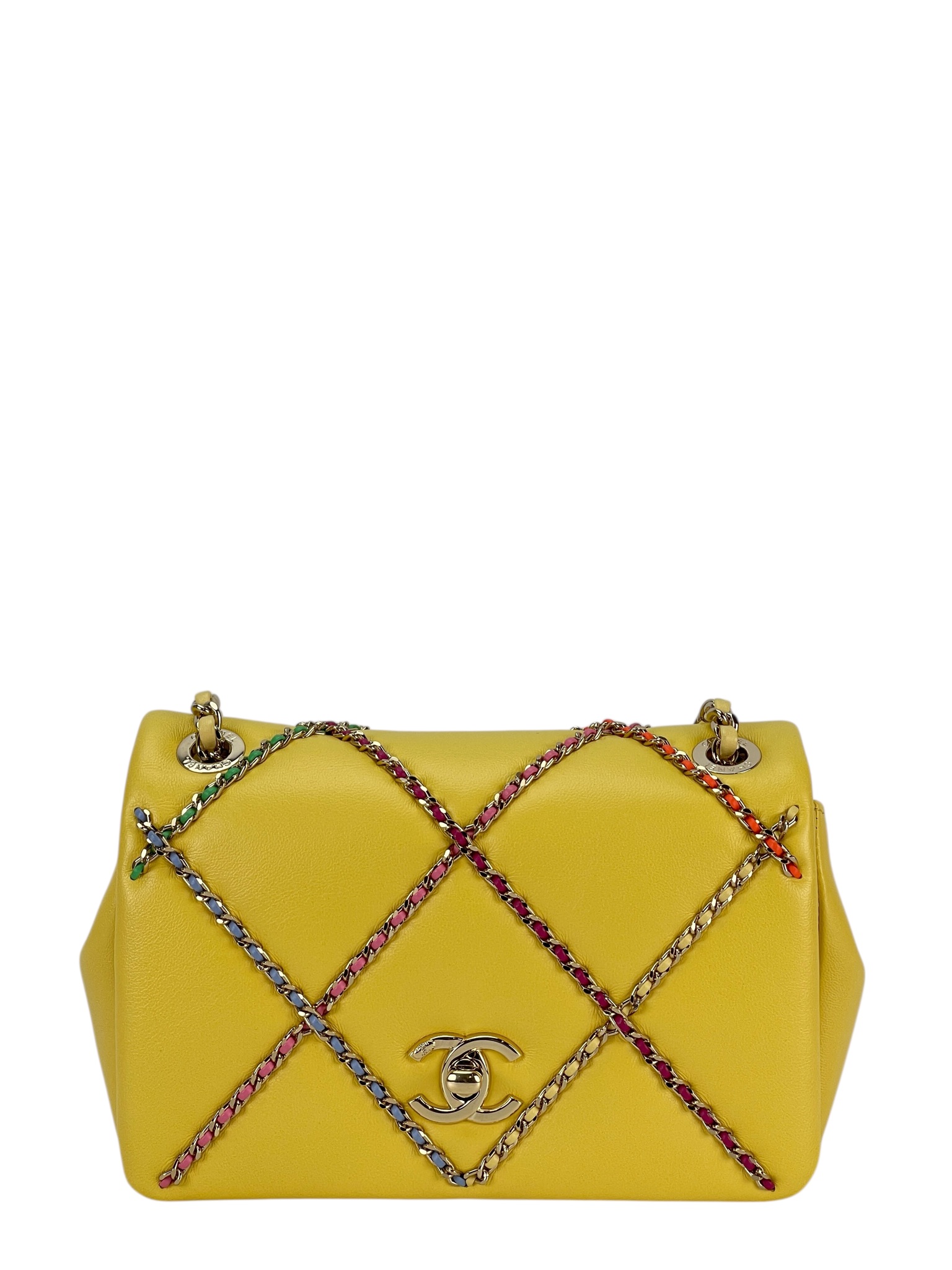 CHANEL - Yellow Small Lambskin Entwined Chain Bag