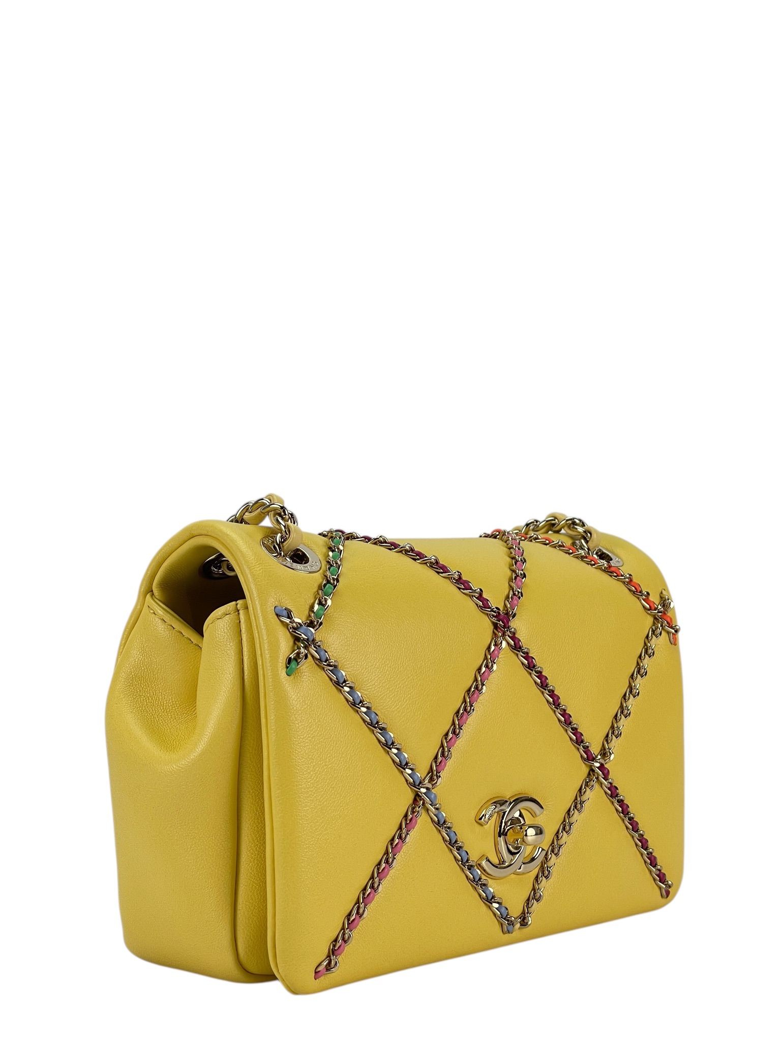 CHANEL - Yellow Small Lambskin Entwined Chain Bag
