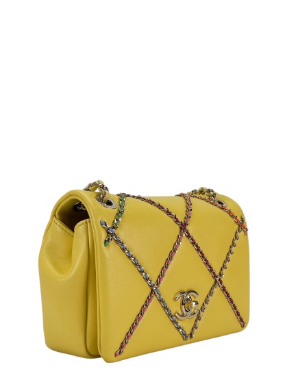 CHANEL - Yellow Small Lambskin Entwined Chain Bag