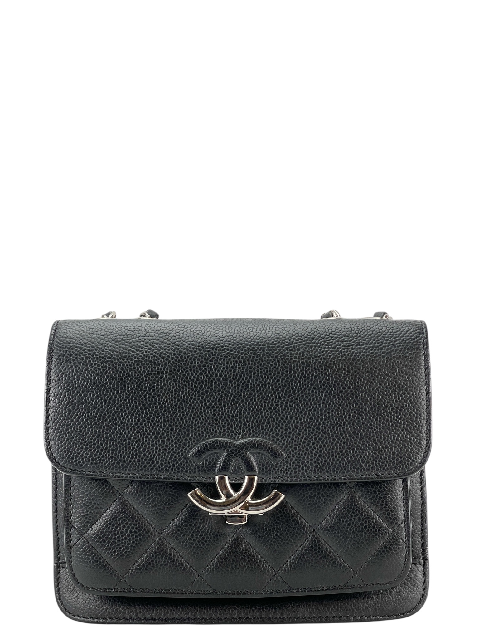 CHANEL - Black Sliver Caviar Quilted CC Box Flap Bag