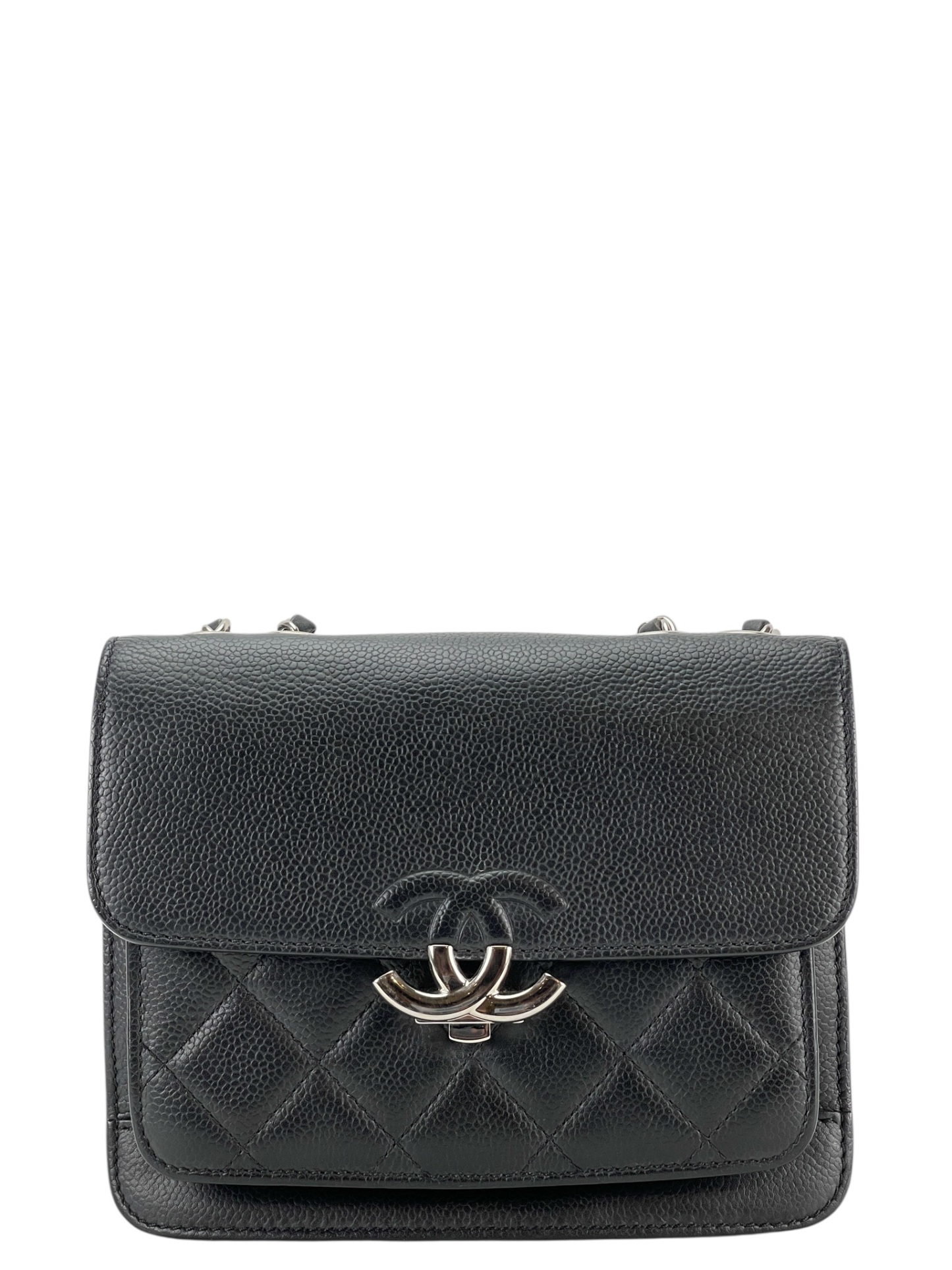 CHANEL - Black Sliver Caviar Quilted CC Box Flap Bag