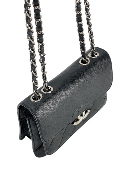 CHANEL - Black Sliver Caviar Quilted CC Box Flap Bag