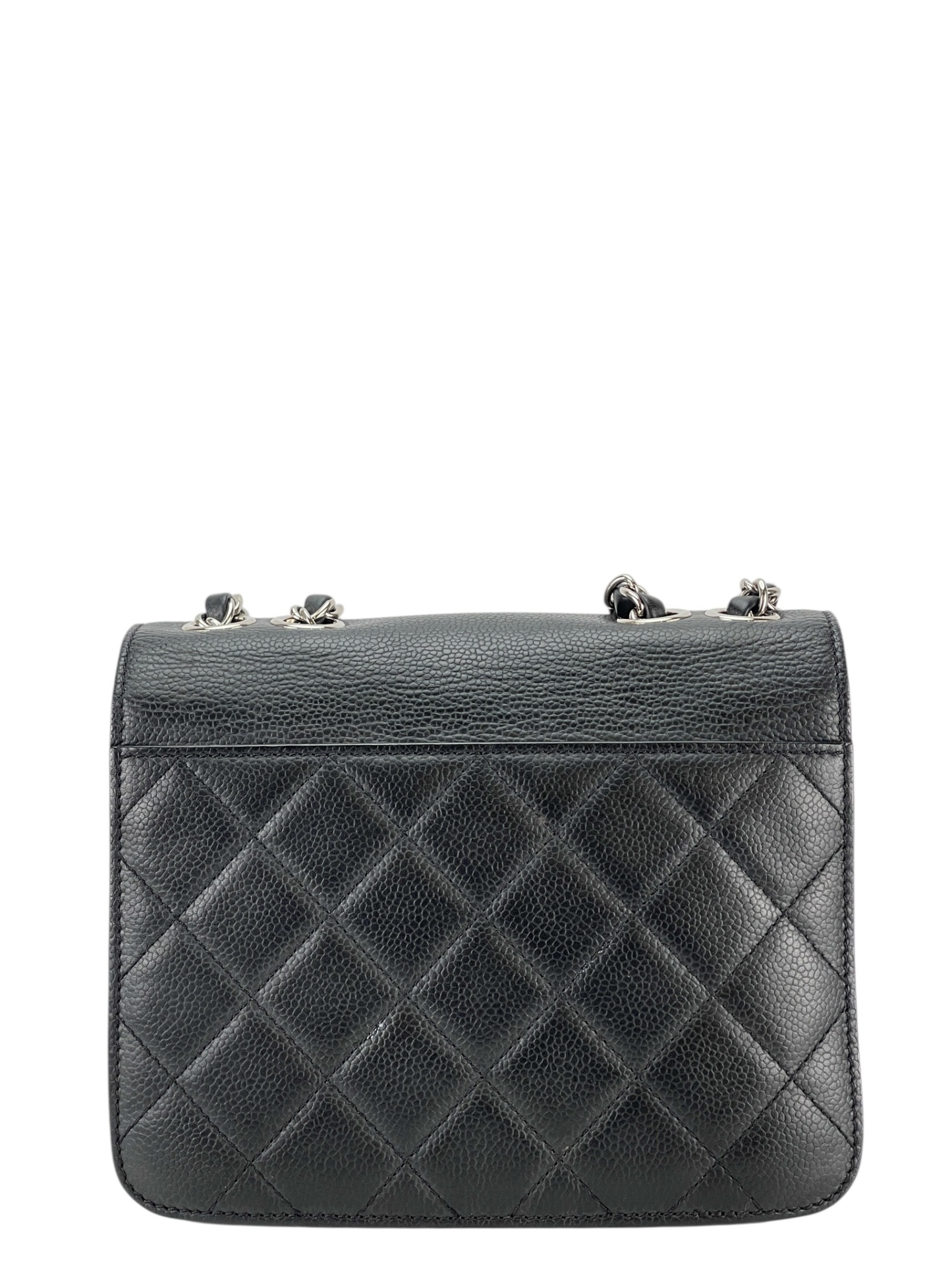CHANEL - Black Sliver Caviar Quilted CC Box Flap Bag