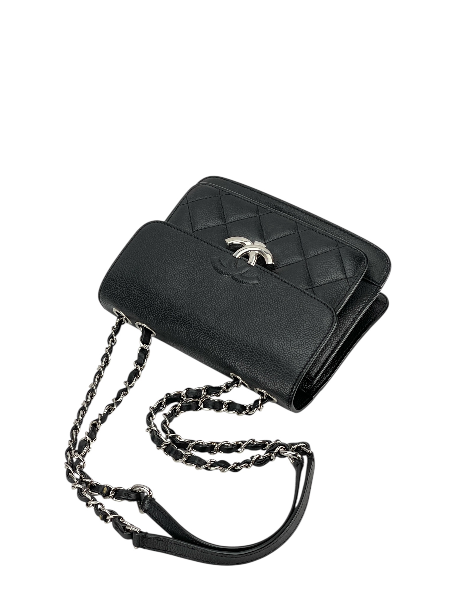 CHANEL - Black Sliver Caviar Quilted CC Box Flap Bag