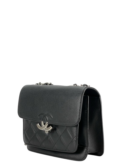 CHANEL - Black Sliver Caviar Quilted CC Box Flap Bag
