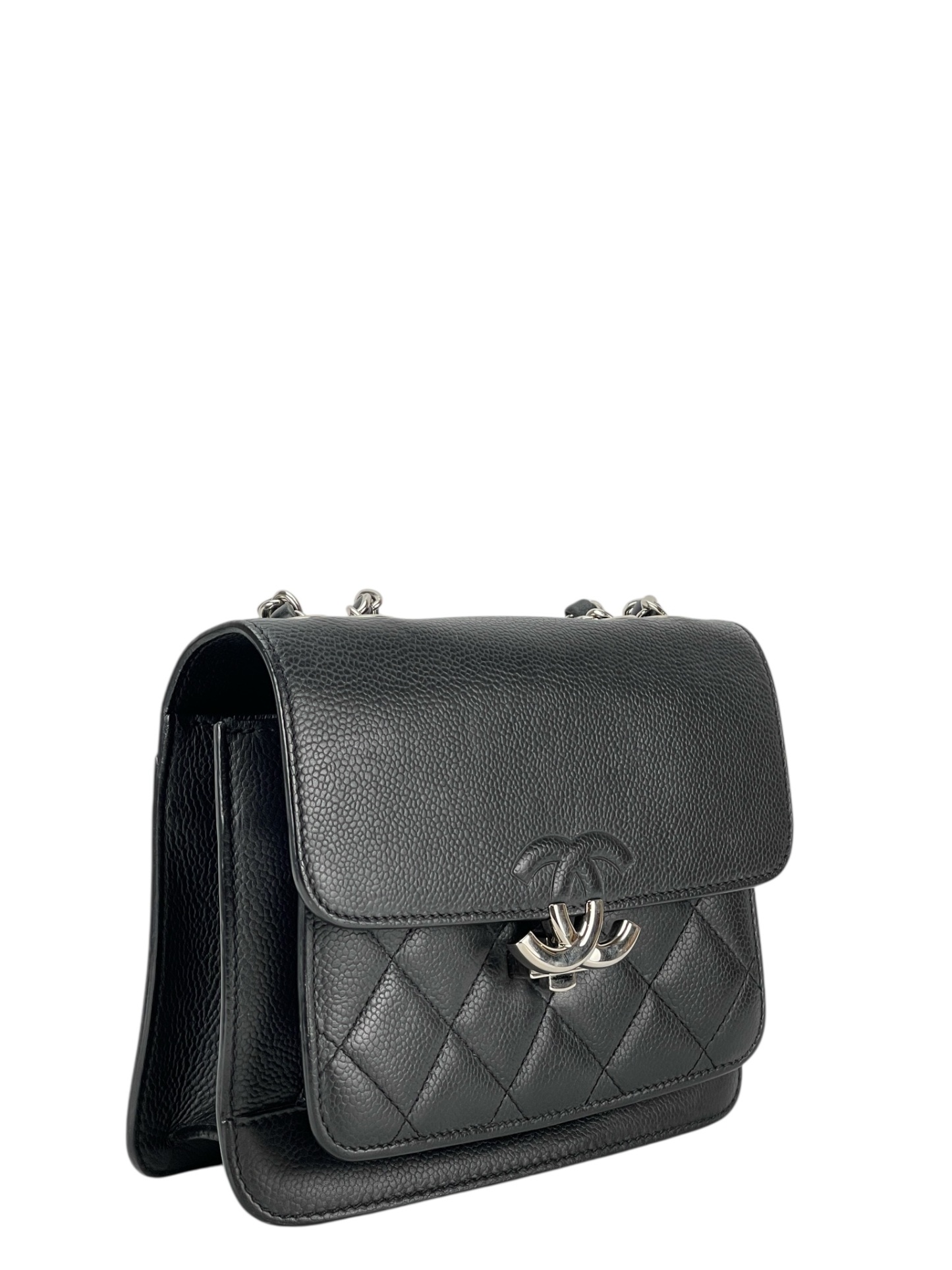 CHANEL - Black Sliver Caviar Quilted CC Box Flap Bag