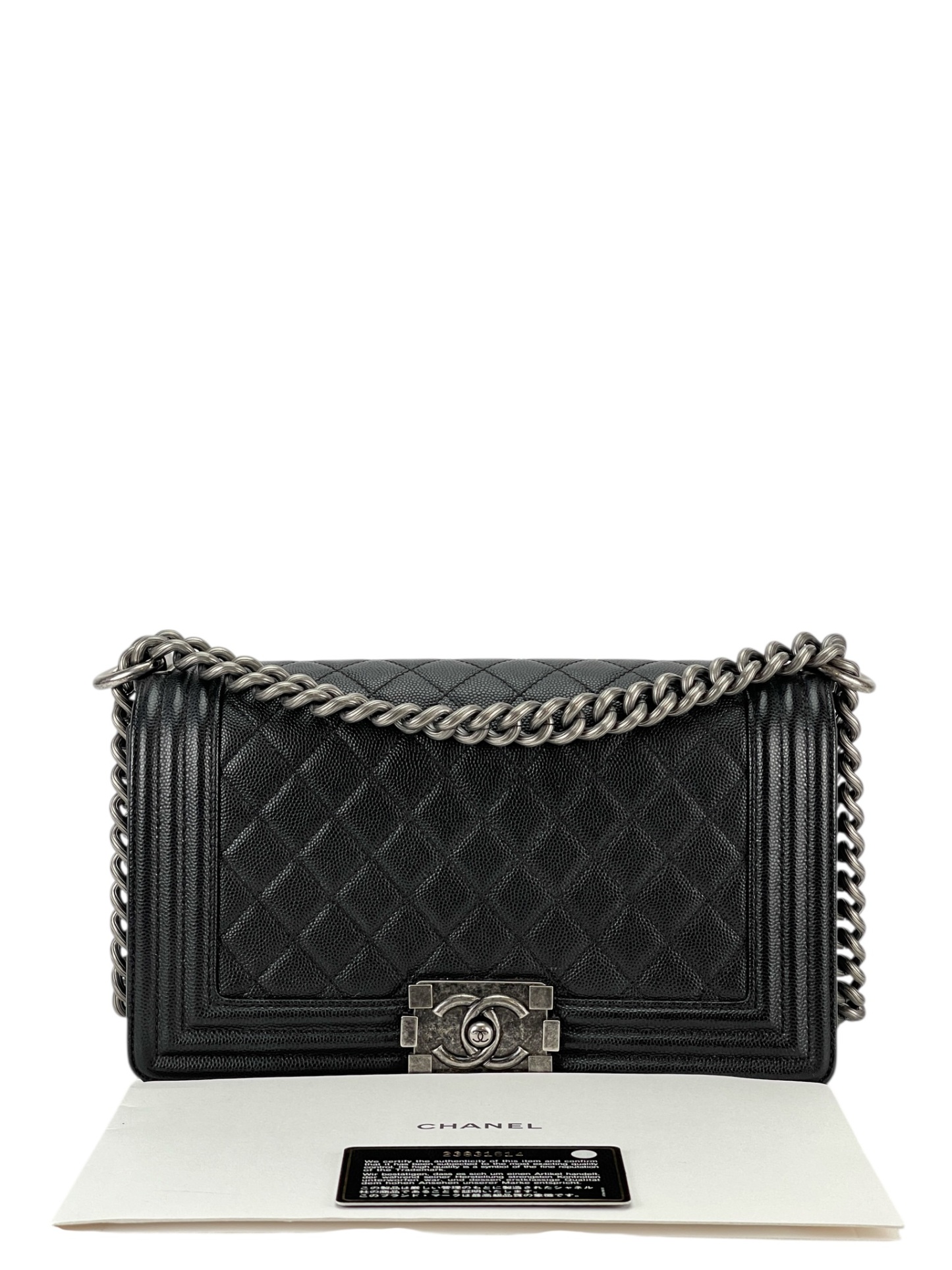 CHANEL - Medium Boy Flap Bag Black Caviar Sliver Hardware