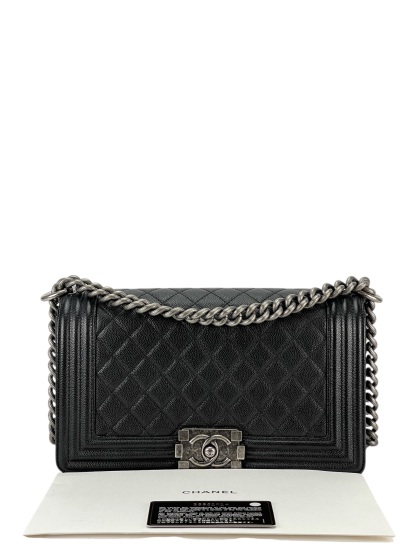 CHANEL - Medium Boy Flap Bag Black Caviar Sliver Hardware
