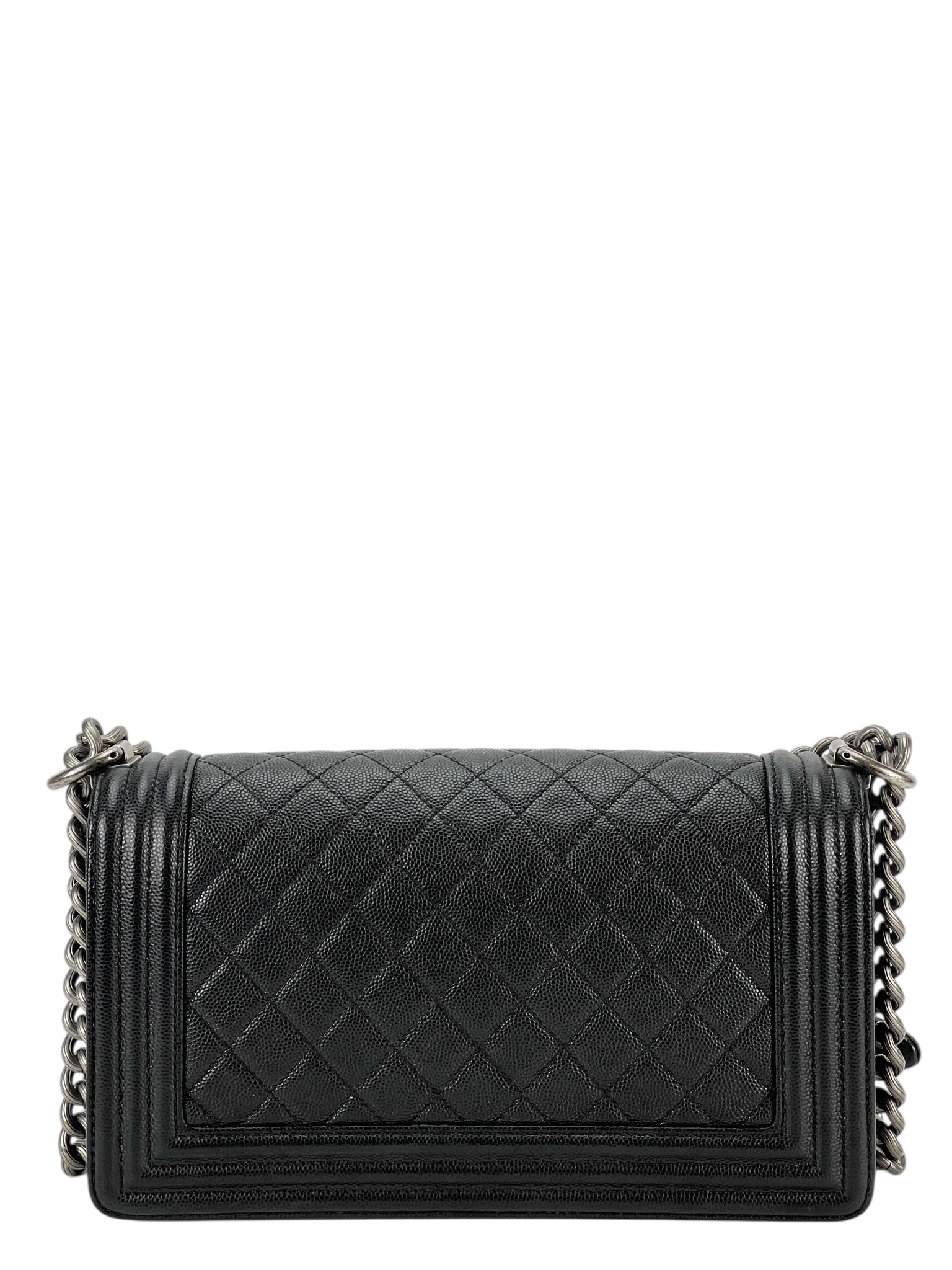 CHANEL - Medium Boy Flap Bag Black Caviar Sliver Hardware