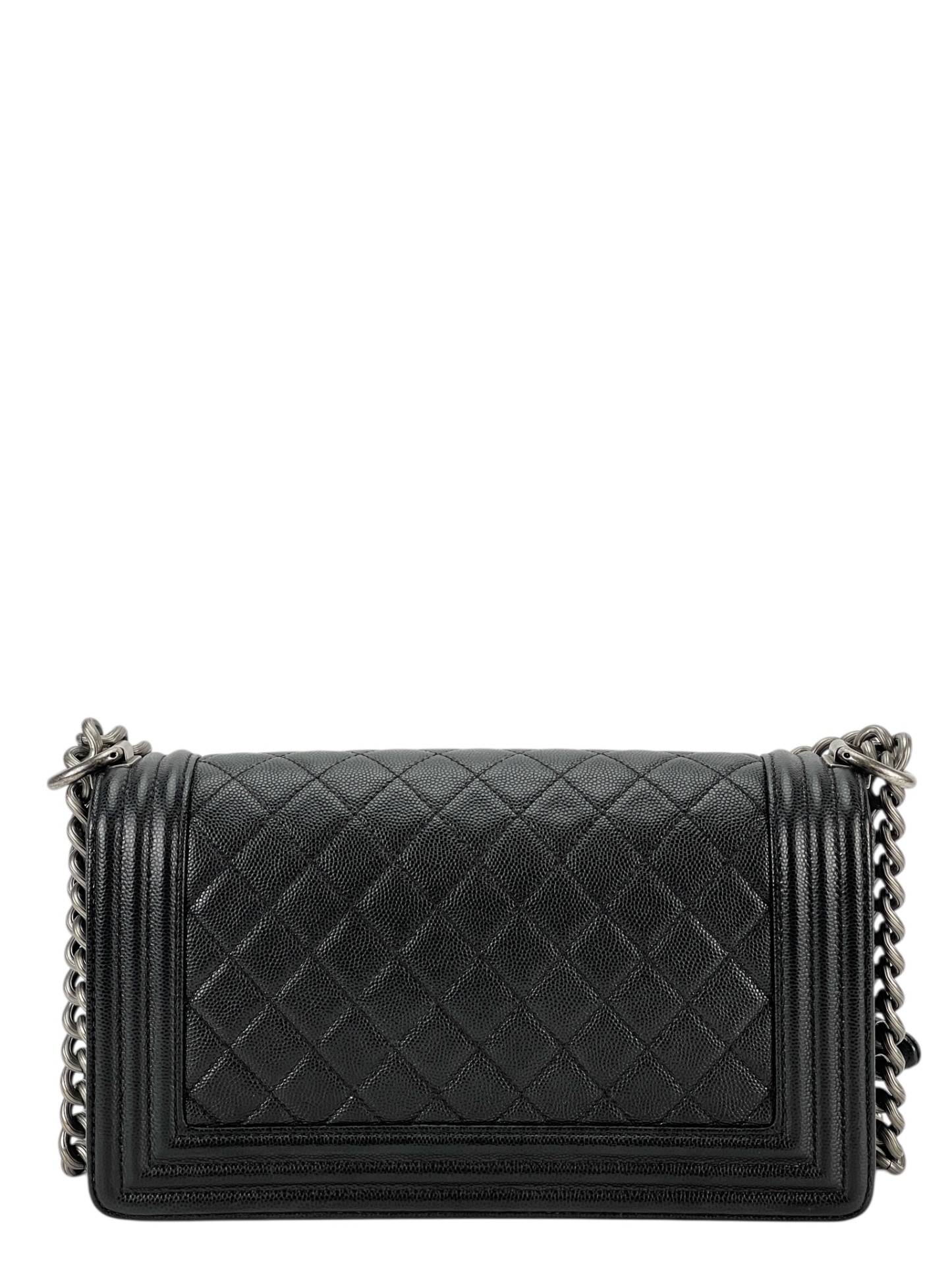 CHANEL - Medium Boy Flap Bag Black Caviar Sliver Hardware