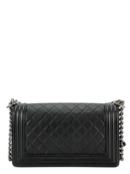 CHANEL - Medium Boy Flap Bag Black Caviar Sliver Hardware