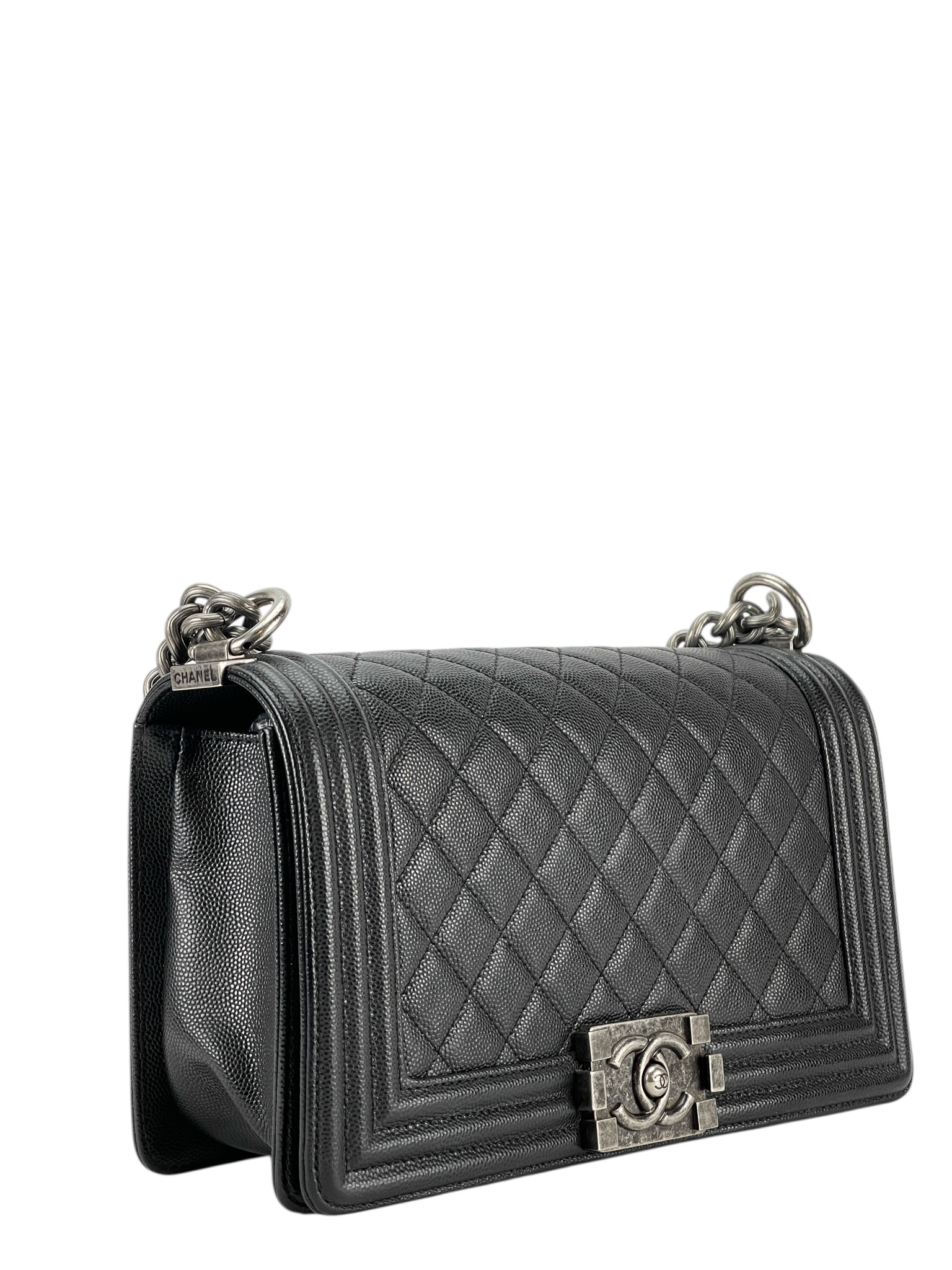 CHANEL - Medium Boy Flap Bag Black Caviar Sliver Hardware